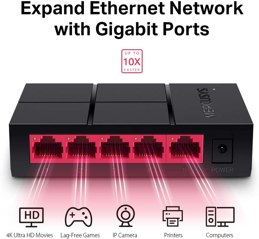 Mercusys 5-Port 10/100/1,000 Mbps Desktop Switch, RJ45, Gigabit Ports, Auto MDI / MDIX, Easy Wired Network Expansion, Compact Design, Plug & Play, No Configuration Required, Power Saving(Ms105G) image number 1