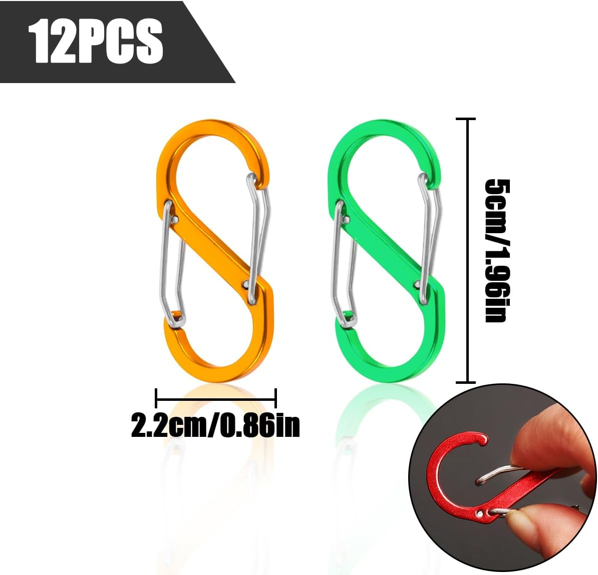 NILLOS Colorful Alloy Snap Hook, 12 PCS S-Shape Dual Clips Mini Carabiners for Outdoor Sports, Camping, Mountaineering, and Hiking (Multiple Colour) image number 3