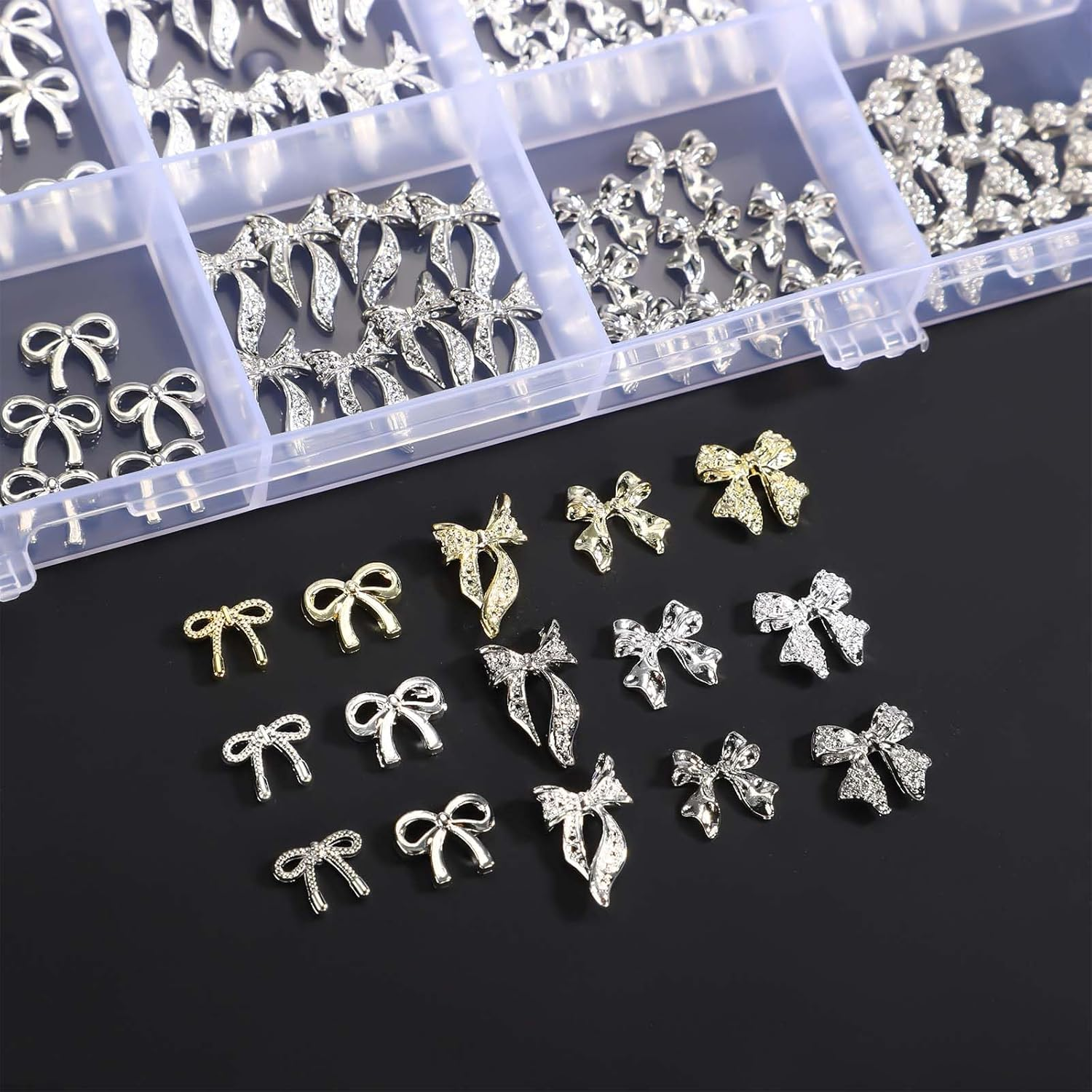 135Pcs Metal Bow Nail Charms, 5 Styles of Metal Bow Nails Decoration for Women Fingernail Creative Art Decor and Manicure DIY Accessory image number 2