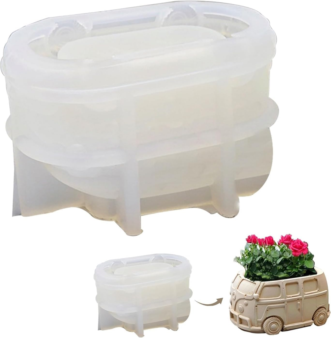 Bus Mold,3D Bus Flower Pot Silicone Mold Creative Bus Car Silicone Planter Mold Container Bowl Resin Mold Versatile Mold Bus Car Shaped Planter Mould Succulent Planter (White) image number 1