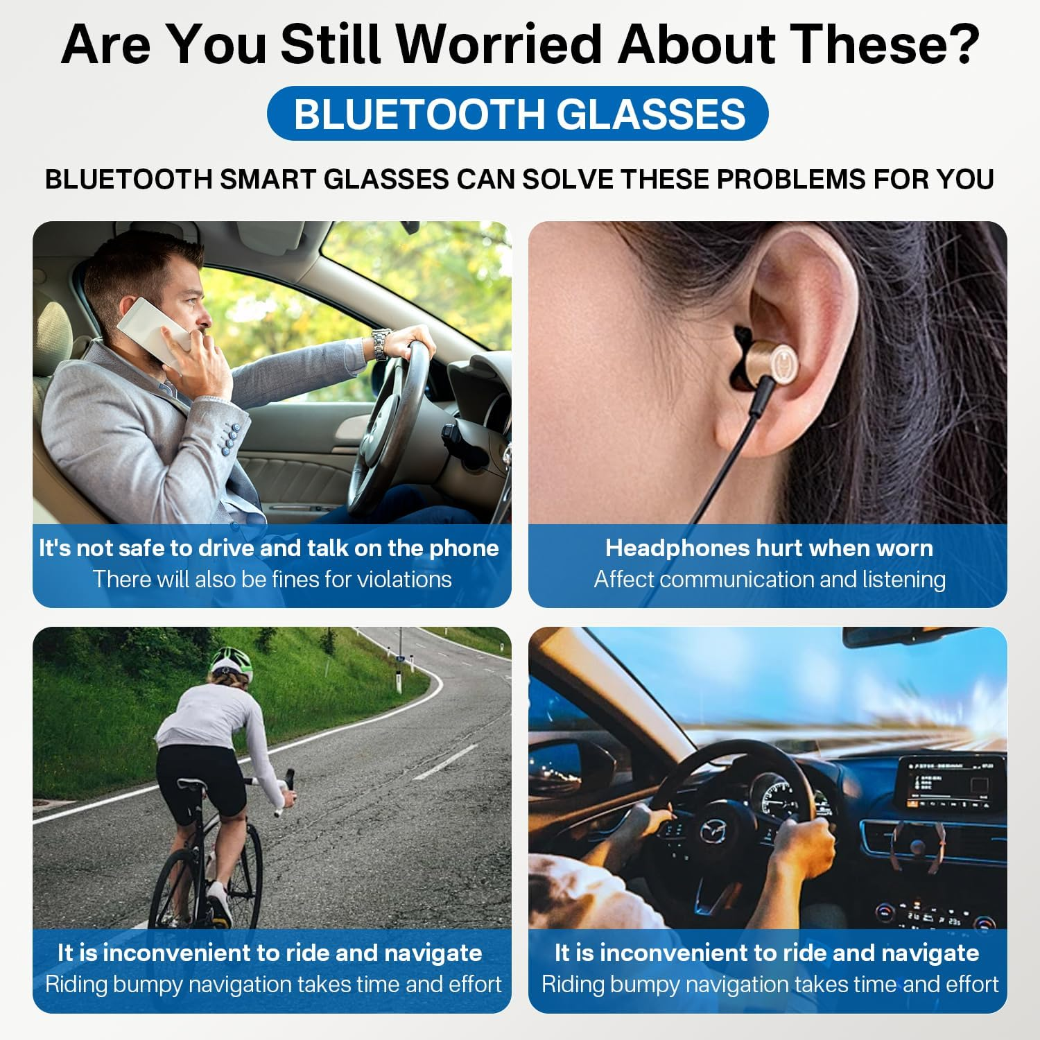 Smart Glasses for Men and Women, Blue Light Filtering Lenses, Audio Glasses with Mic & Speakers, Touch & Voice Assistant Compatible - up to 6 Hrs Battery, Bluetooth Glasses for Office, Driving, Clear, image number 6