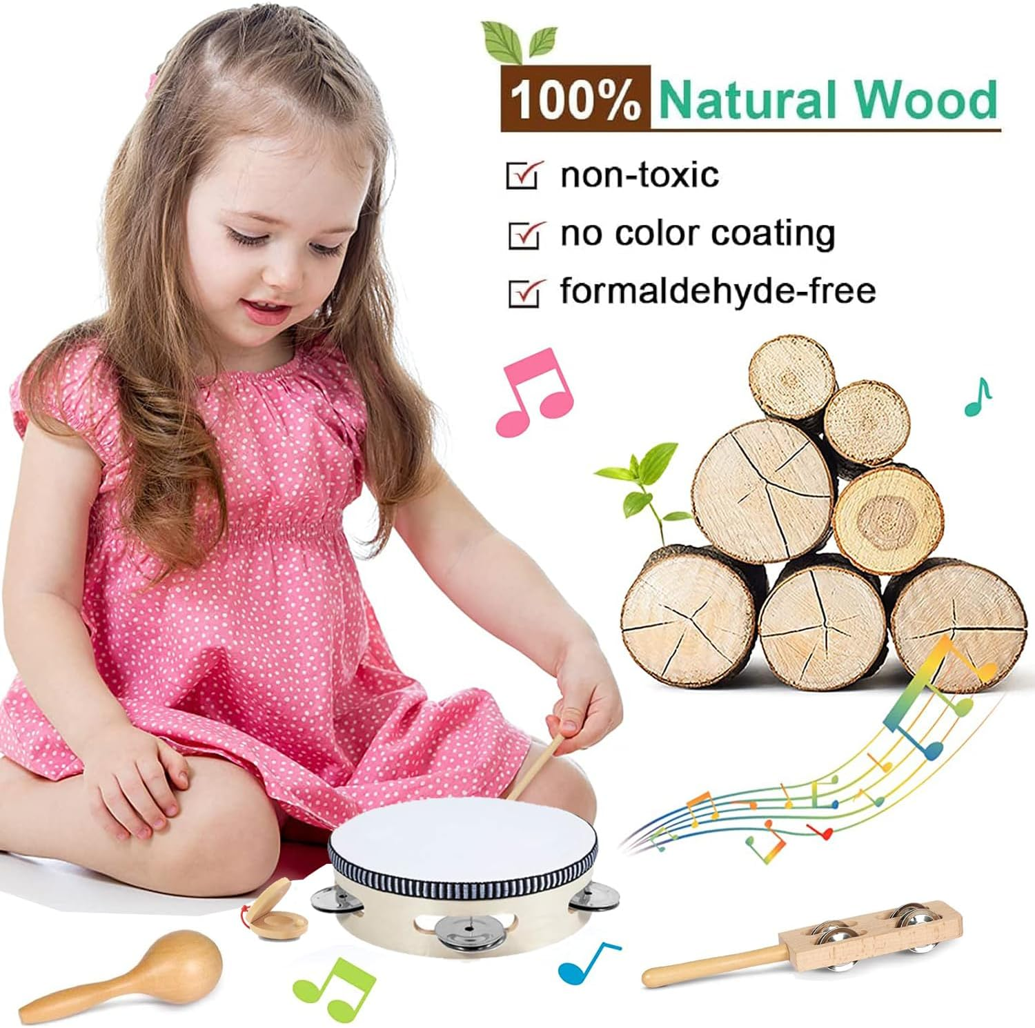 Toddler Musical Instruments International Natural Wooden Percussion Instruments Toy for Kids Preschool Educational, Musical Toys Set for Boys and Girls with Storage Bag image number 2