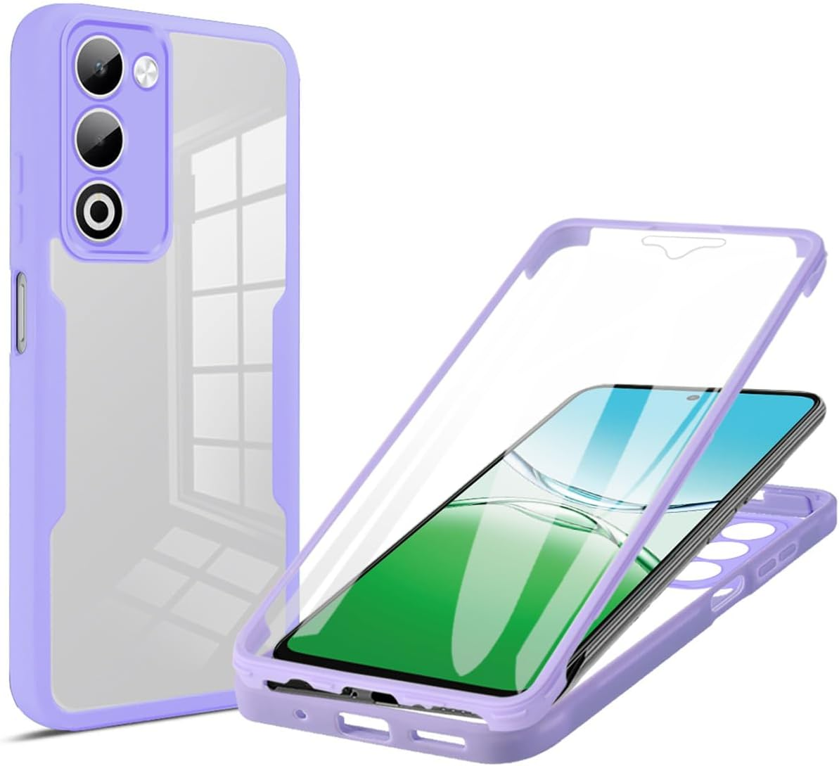 UPLAI Transparent Case for Xiaomi Redmi 15 4G/5G, 360 Degree Full Body Military Grade Shockproof Mobile Phone Case Built-In Screen Protector, Soft TPU Bumper Protective Case, Purple