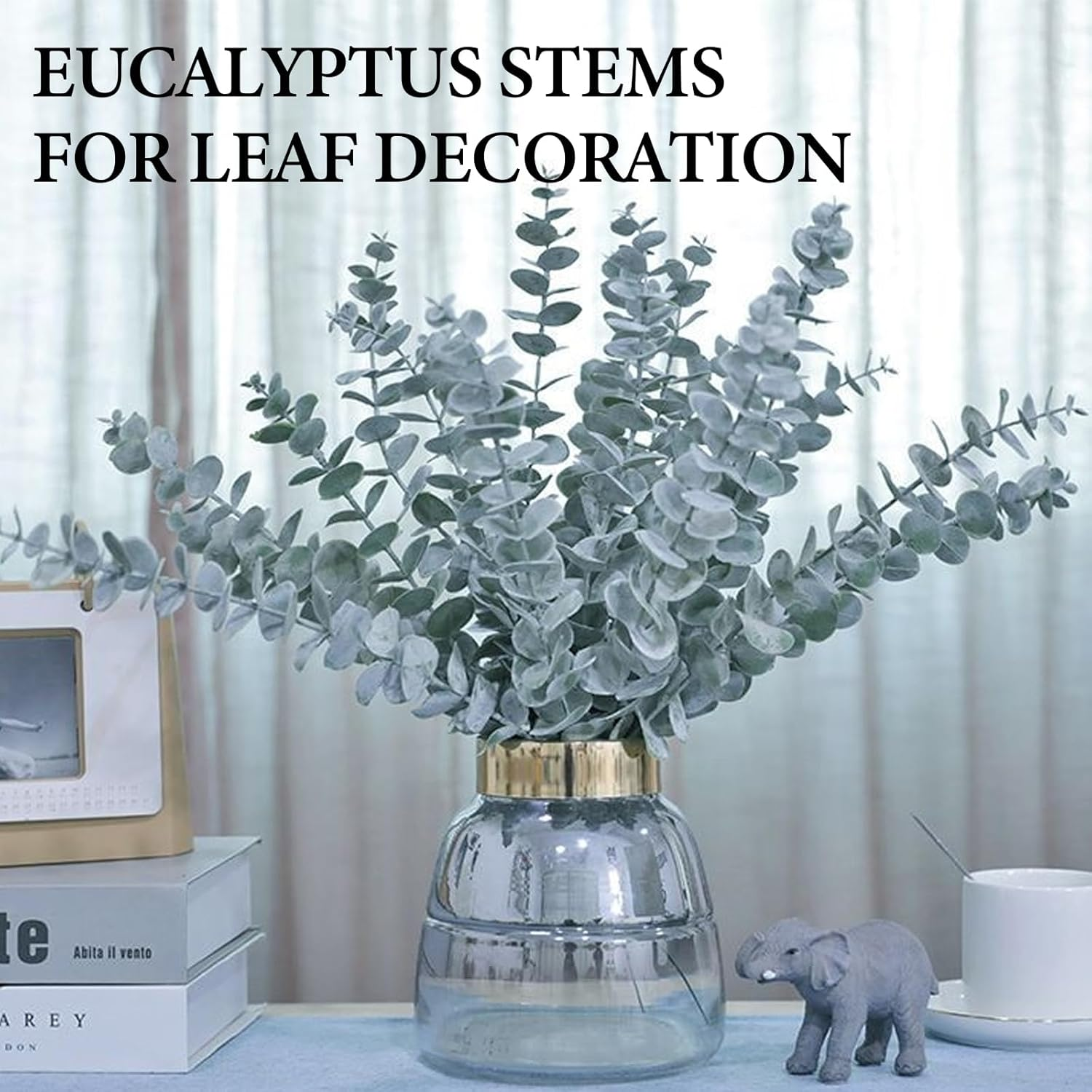 60 Pcs Eucalyptus Stems, Artificial Eucalyptus Leaves Stems Artificial Fake Flowers for Home Office Flowers Bouquet Centerpiece Wedding Decoration Christmas Decor,Bridesmaids Bouquets (60) image number 4