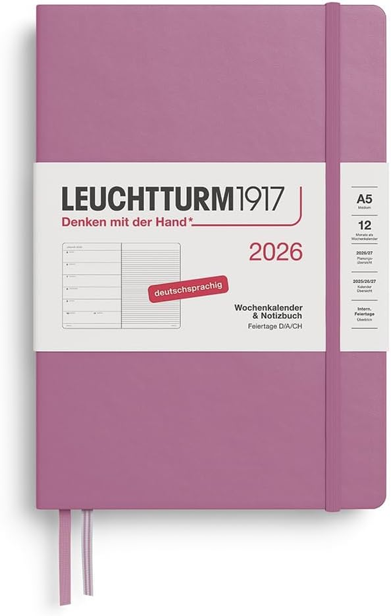 LEUCHTTURM1917 372460 Weekly Calendar & Notebook Master (A4+) 2026, 12 Months, Port Red, German