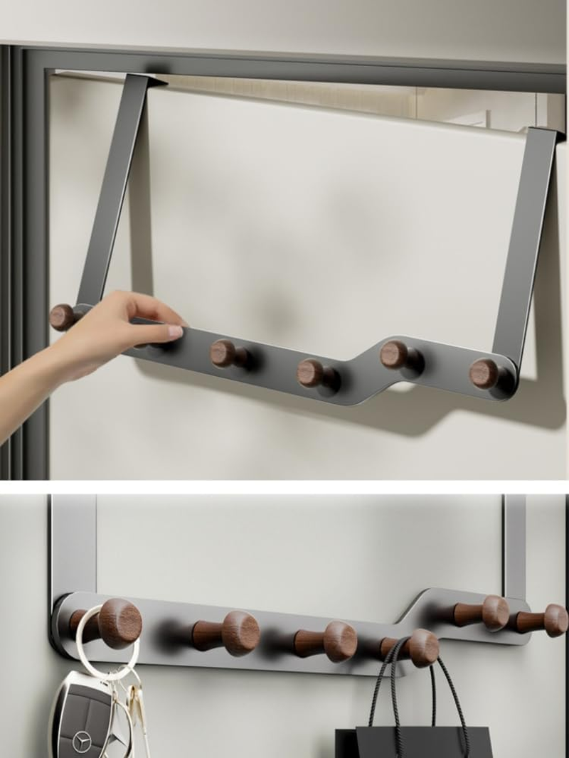 Over the Door Hooks, over Door Coat Hanger，Clothes with 6 Wooden Door Hooks,Door Hooks for Entrance Doors, behind Bedroom Doors, to Hang Clothes, Towels, Hats, Etc.(Cream White)