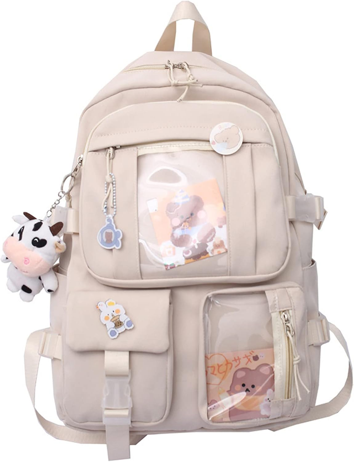 Eagerrich Cute Backpack with Cute Pin Accessories Plush Pendant for School Bag Student Girl Backpack