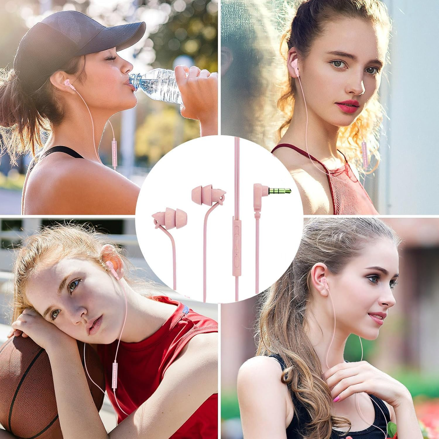 JIGCEN Wired Headphones, Earphones with Microphone, Noise Isolation Corded for 3.5Mm Ear Buds for Iphone, Ipad, Samsung, Computer, Laptop (Pink) - Beige image number 3