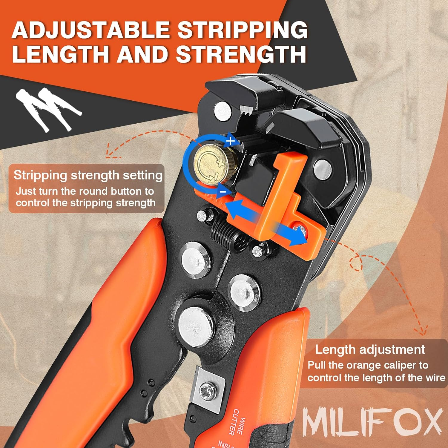 Milifox Multi-Functional Automatic Wire Stripper, Stripping Range 0.2Mm&sup2;-6Mm&sup2;, Adjustable Stripping Force & Length, Cutting & Crimping Functions image number 6