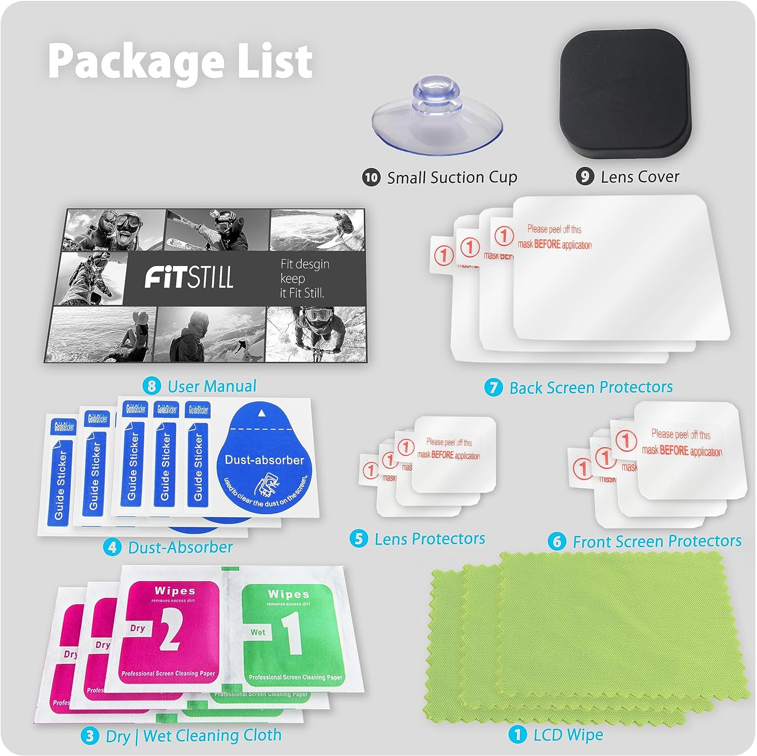 Fitstill [10Pcs] LCD Screen Protector Appliable for Go Pro Hero 13 Black,Tempered Glass Screen Cover Only for Hero 13 Black Action Camera Accessories,Ultra HD 9H Hardness,Scratch Resistant image number 2