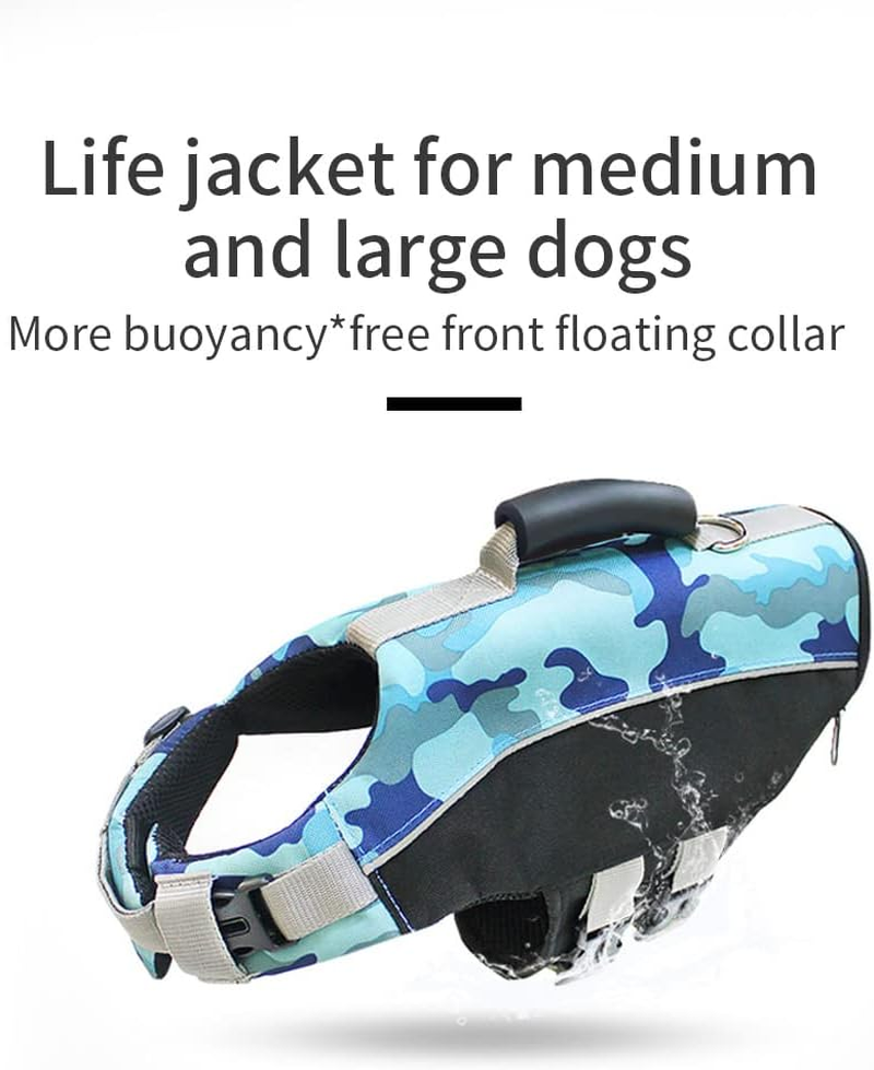Dog Life Jacket Pet Swimwear Floating Safety Vest Buoyancy Aid Harness Swimming Swimsuit Puppy Vocation Summer Adjustable Pool Camo Blue M image number 1