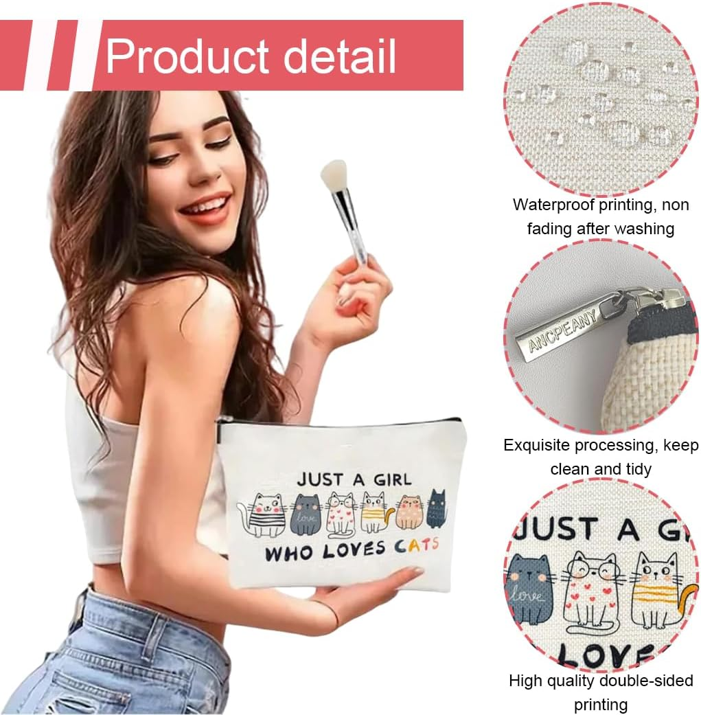 OUDQFCJ Cat Makeup Bags Cosmetic Bag with Cat Motif Cute Gifts for Women Cat Moms Cat Lovers Teen Daughter Sister Best Friend (With Zipper) image number 3