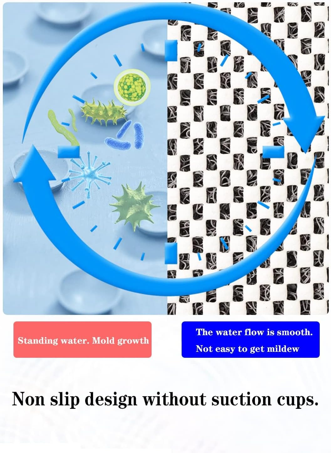 Non-Slip Shower Mat - Comfort Bath Tub Mats with Drain - PVC Loofah Bathroom Floor Mat for Wet Areas - Easy to Clean-Quick Drying (Grey, 40 X 100Cm) image number 6