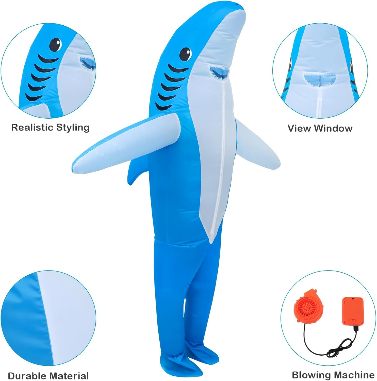 Eukalink Inflatable Shark Costume Adult Blow up Fancy Dress for Halloween, Parties Blue image number 3