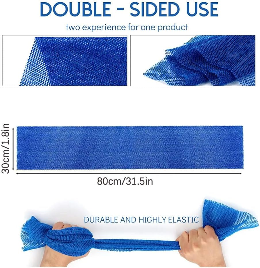 4-Piece African Net Sponge with Knots &ndash; Authentic Exfoliating Body Scrubber, Long Bath Sponge for Back, Skin Smoother, Shower & Bath Accessories (Pink, Black, Blue, Beige) image number 5