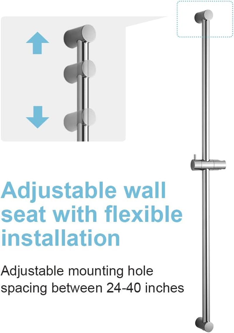 OFFO Shower Slide Bar 1000Mm(40 Inches) Adjustable Installation Distance 500-990Mm with 360&deg; Adjustable Handheld Shower Head Holder for Bathroom, Screw Wall Mounted, Chrome Finish image number 5