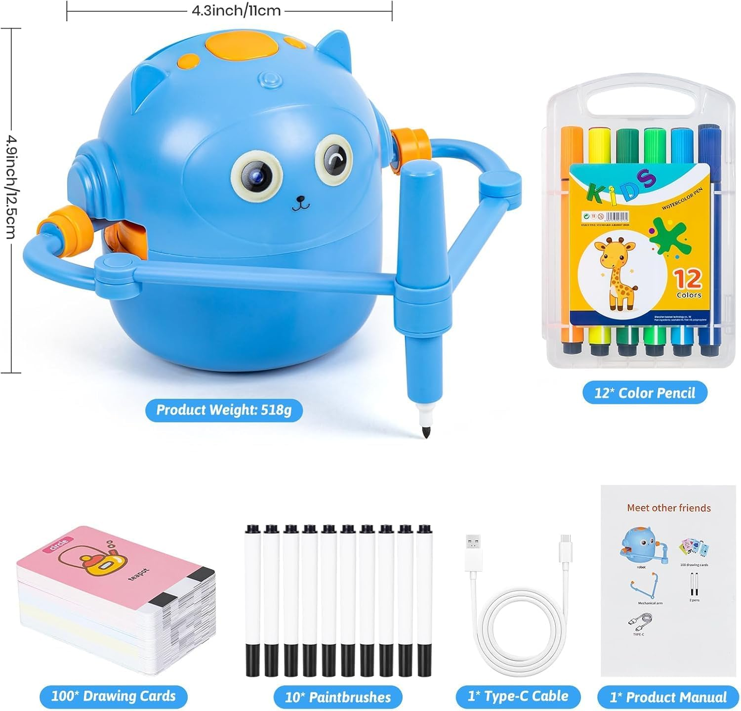 Drawing Robot for Kids, Interactive Educational Drawing Robot for Kids, Magic Painting Robot Toy with 100 Word Cards & 16 Color Pens for Girls and Boys Age (Blue) image number 3