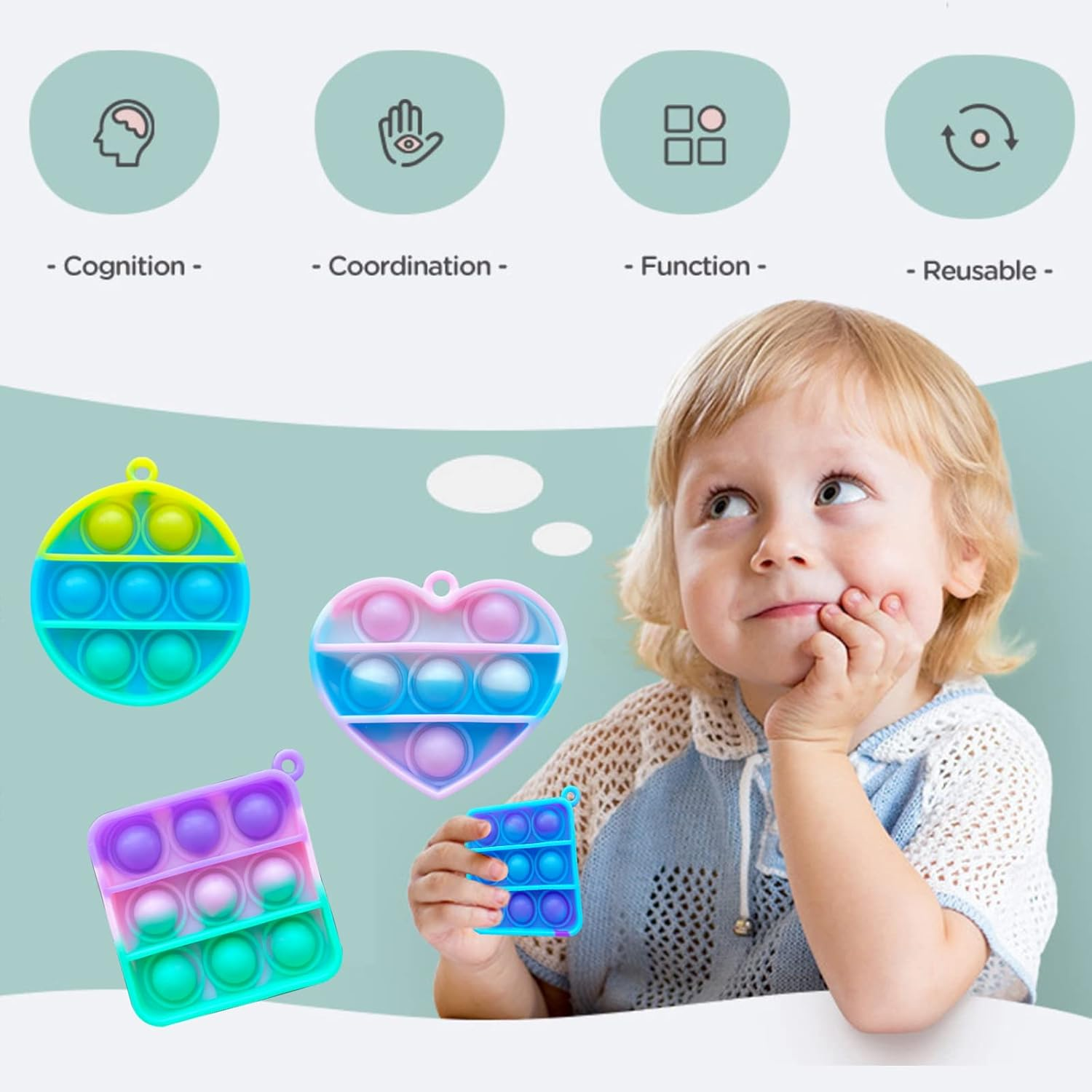 24 Pcs Mini Push Pop Bubble Fidget Toy, Simple Fidget Toy, Keychain Bubble Pop Desk Toy, Decompression Toys Suitable for All Ages (24 PCS) image number 3