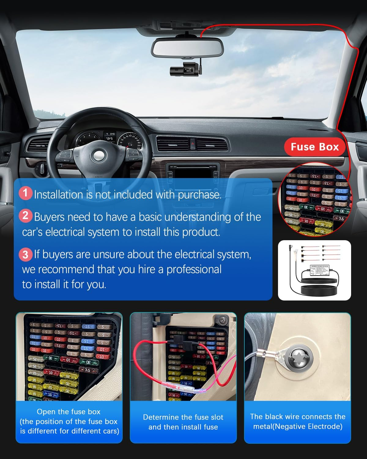 Range Tour 3K Dash Cam Front Wifi Car Camera with 64G Card and 3-Core Hardwire Kit for 72 Hours Parking Monitor, 0.96" Display Driving Recorder, APP Control, HDR 2.0, Loop Recording, Night Vision image number 1