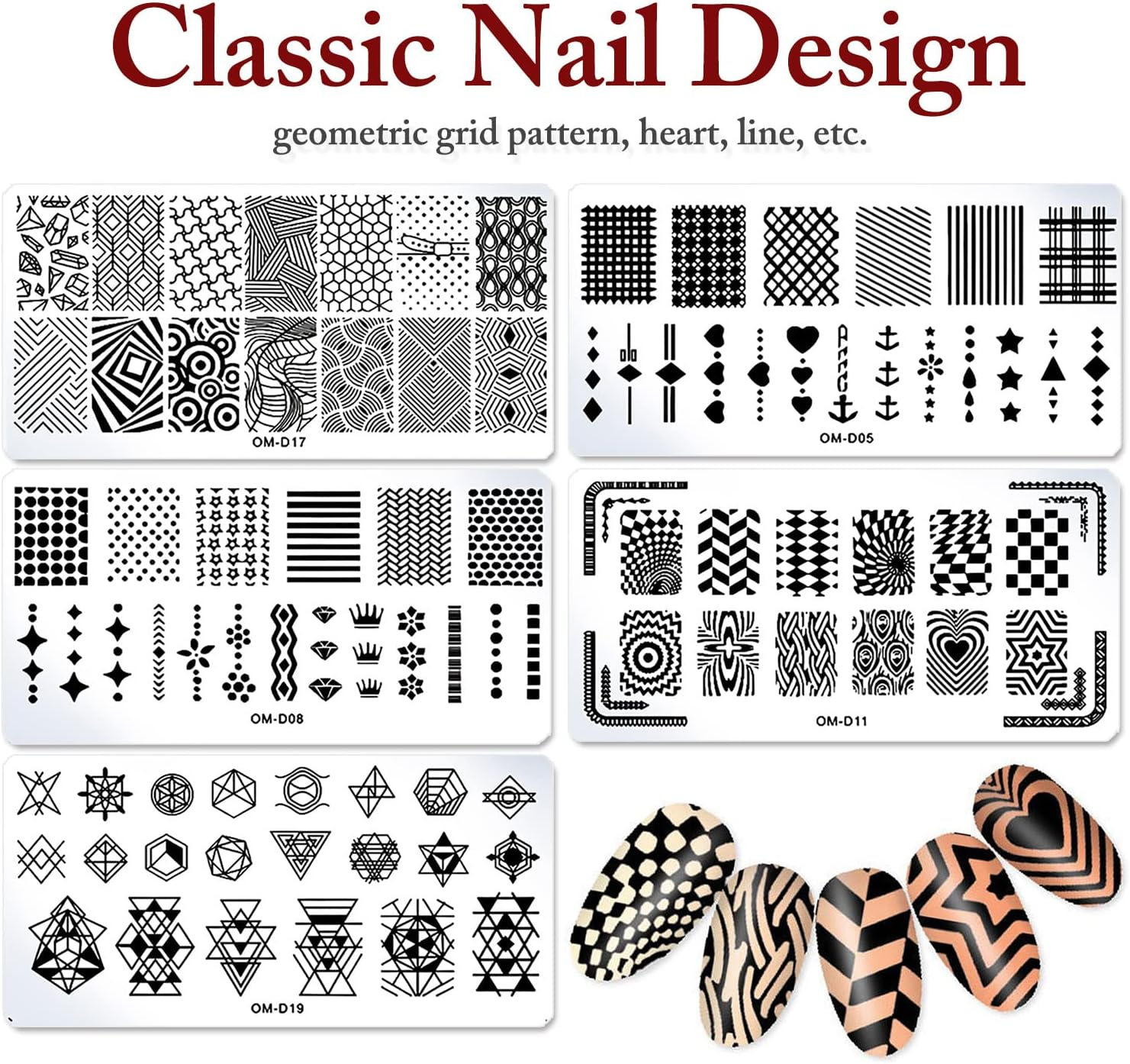 SILPECWEE 10Pcs Nail Art Plates Stamping Templates Set Geometry Design Nail Image Plate Manicure DIY Tools image number 2