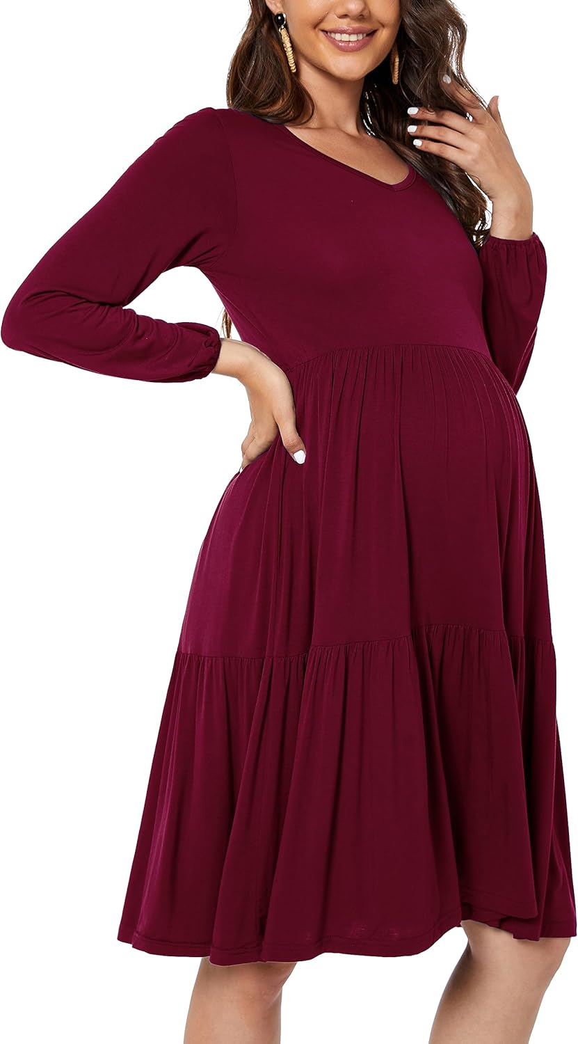 Smallshow Women'S Maternity Dress Ruffle Long Sleeve Pregnancy Clothes image number 2