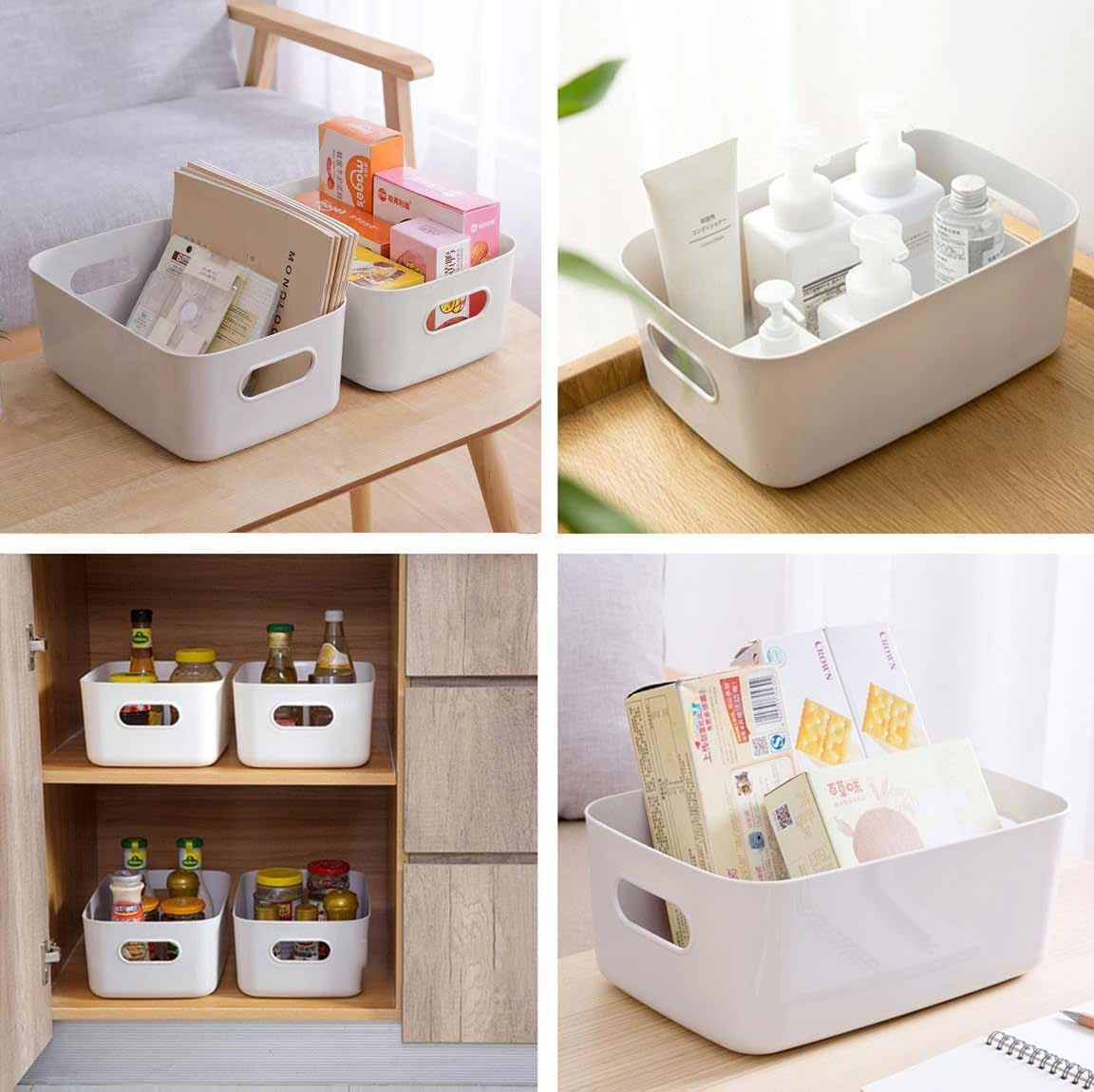 White Plastic Storage Baskets 12 Pack, Small Pantry Baskets for Organizing, Organizer Basket Bins for Shelves, Organizer and Storage for Bathroom, Bedrooms, Kitchens image number 3