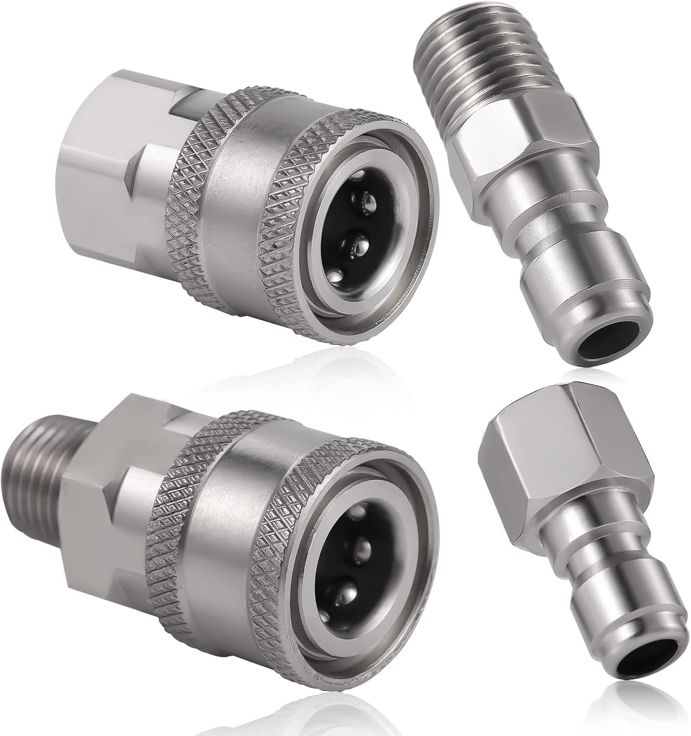 4Pcs Pressure Washer Coupler, NPT 3/8Inch Pressure Washer Fittings Stainless Steel Male and Female Quick Connector Fittings 3/8 Pressure Washer Adapter (Internal Thread, External Thread) image number 3