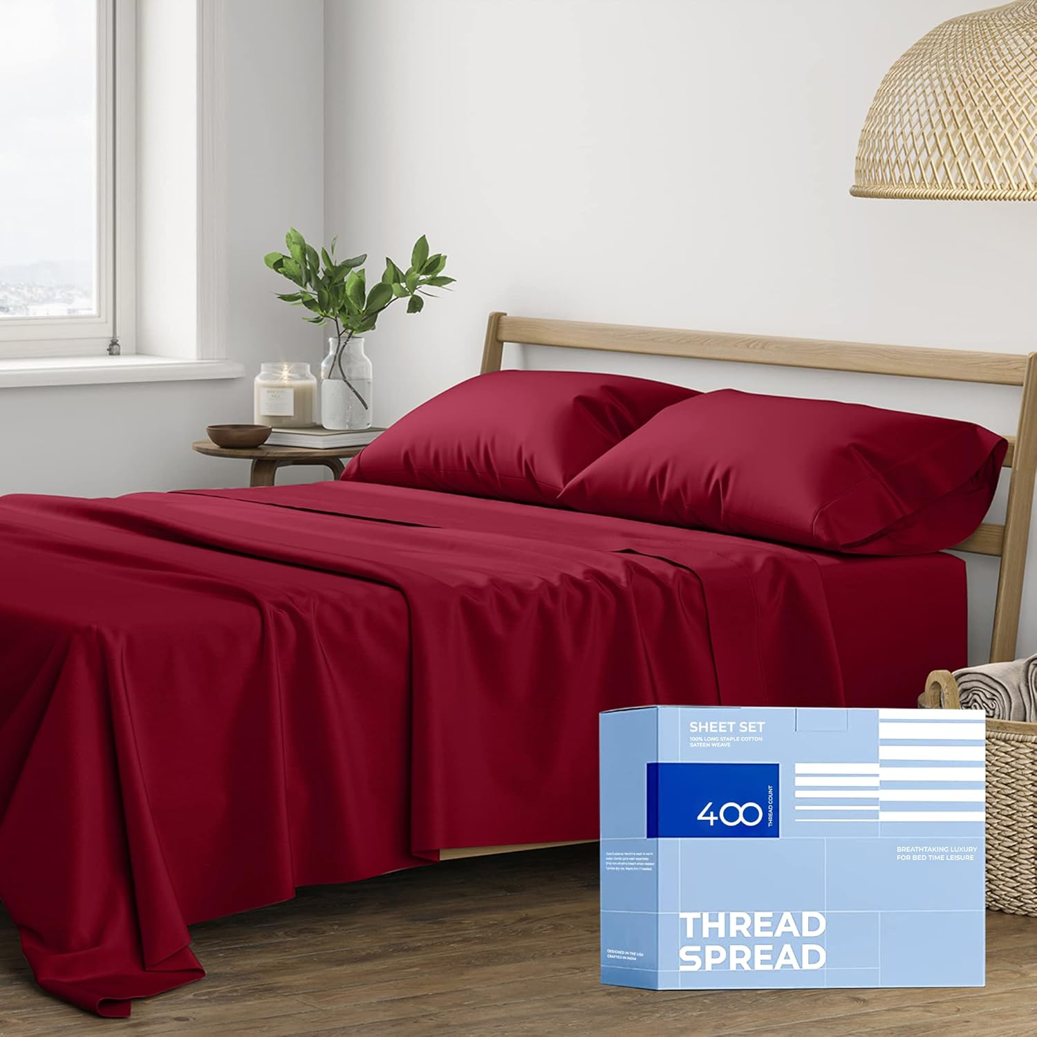 400TC Egyptian Quality 100% Cotton Sheet Set, Split King Size Bedding Set in Silver