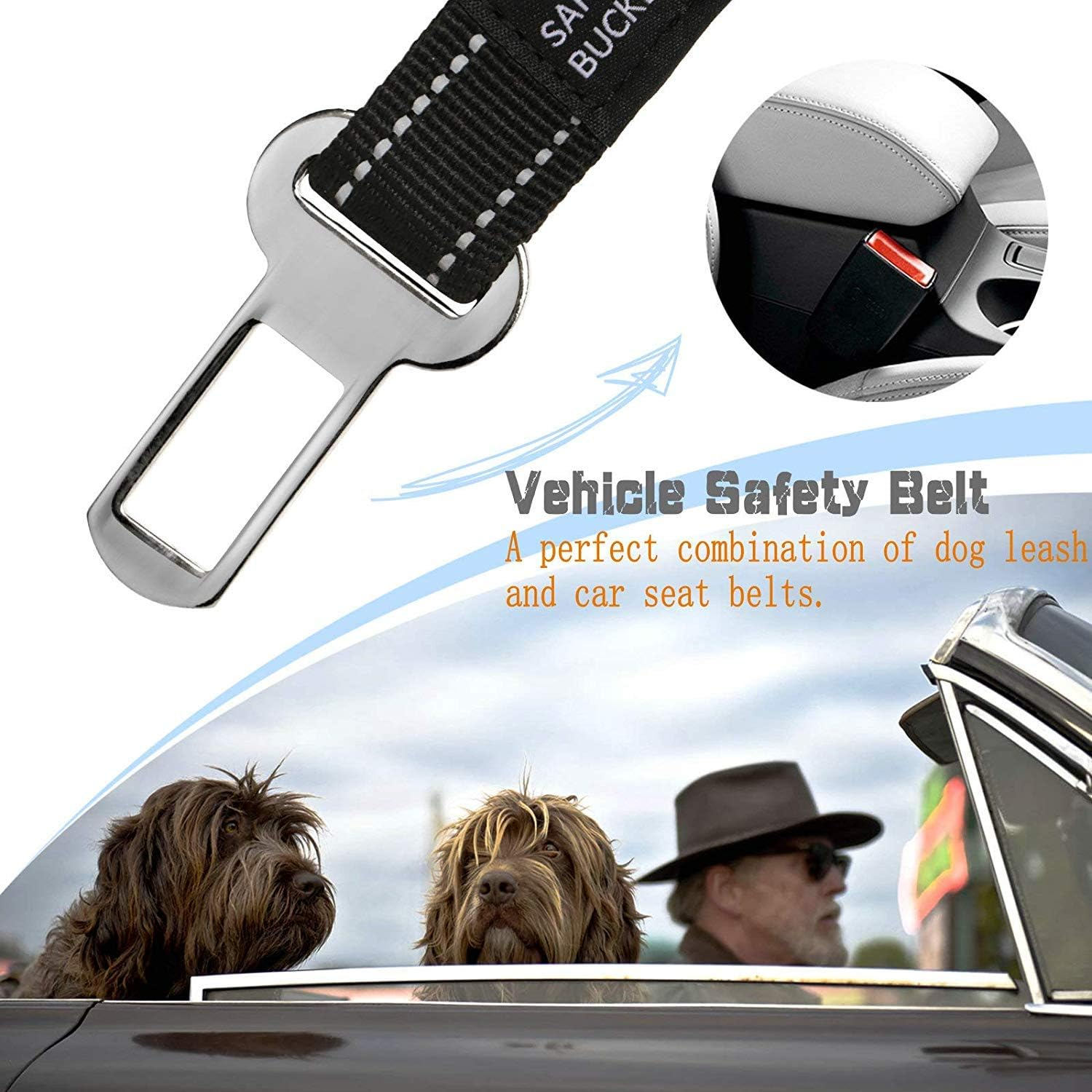 2 in 1 Dog Lead & Car Seat Belt, 150Cm Reflective Anti-Shock Bungee Dog Leash with 2 Handles for Medium/Large Dogs - Pet Car Safety Harness (Black) - Black image number 5