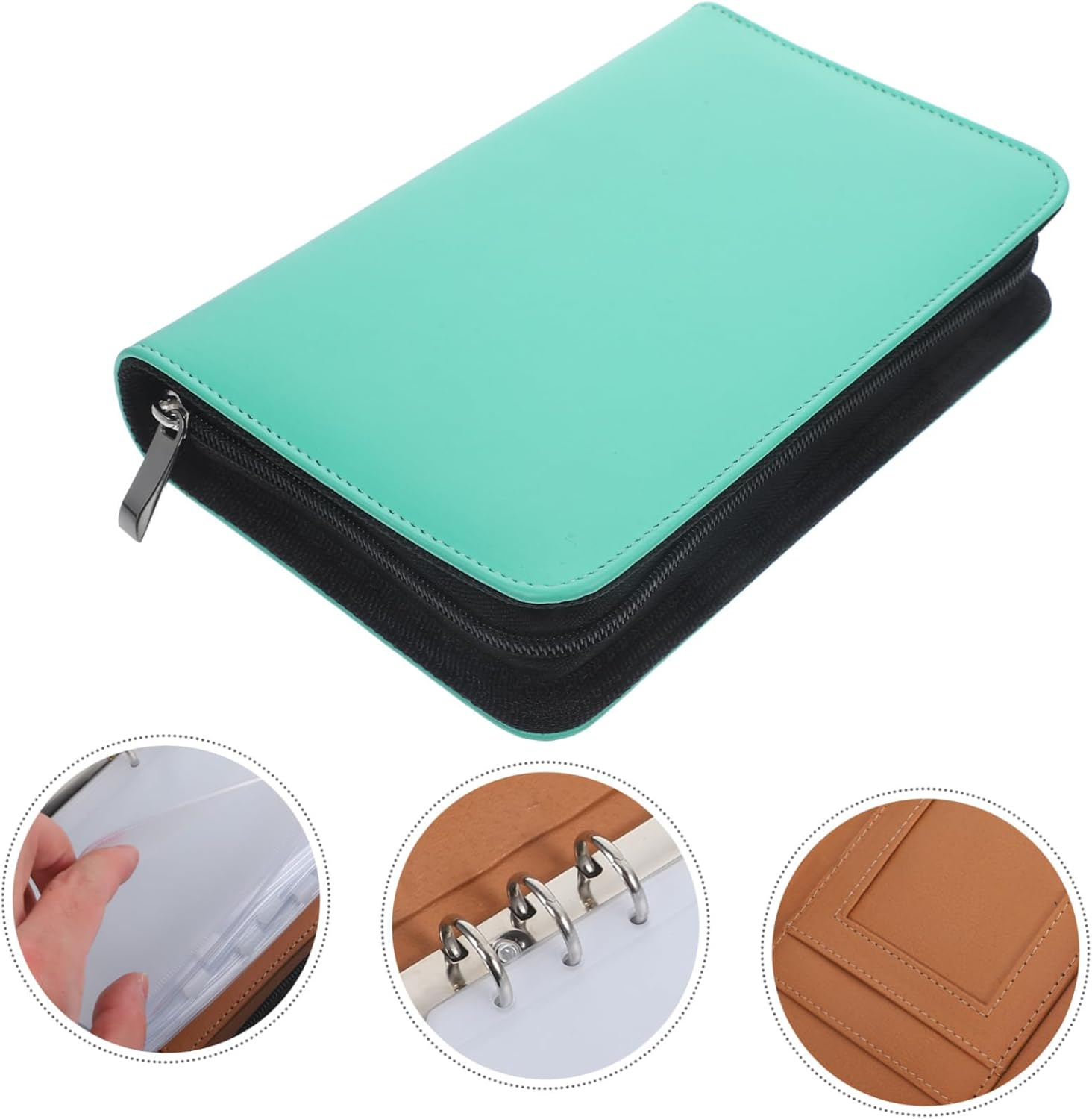 Waterproof Travel Medicine Organizer Pouch, Portable Pu Loose-Leaf Pill Storage Case 8.27 X 5.12 Inch 6 Zipper Pocket Holders, Green Travel Medication Bag for Daily and Trip Use image number 6