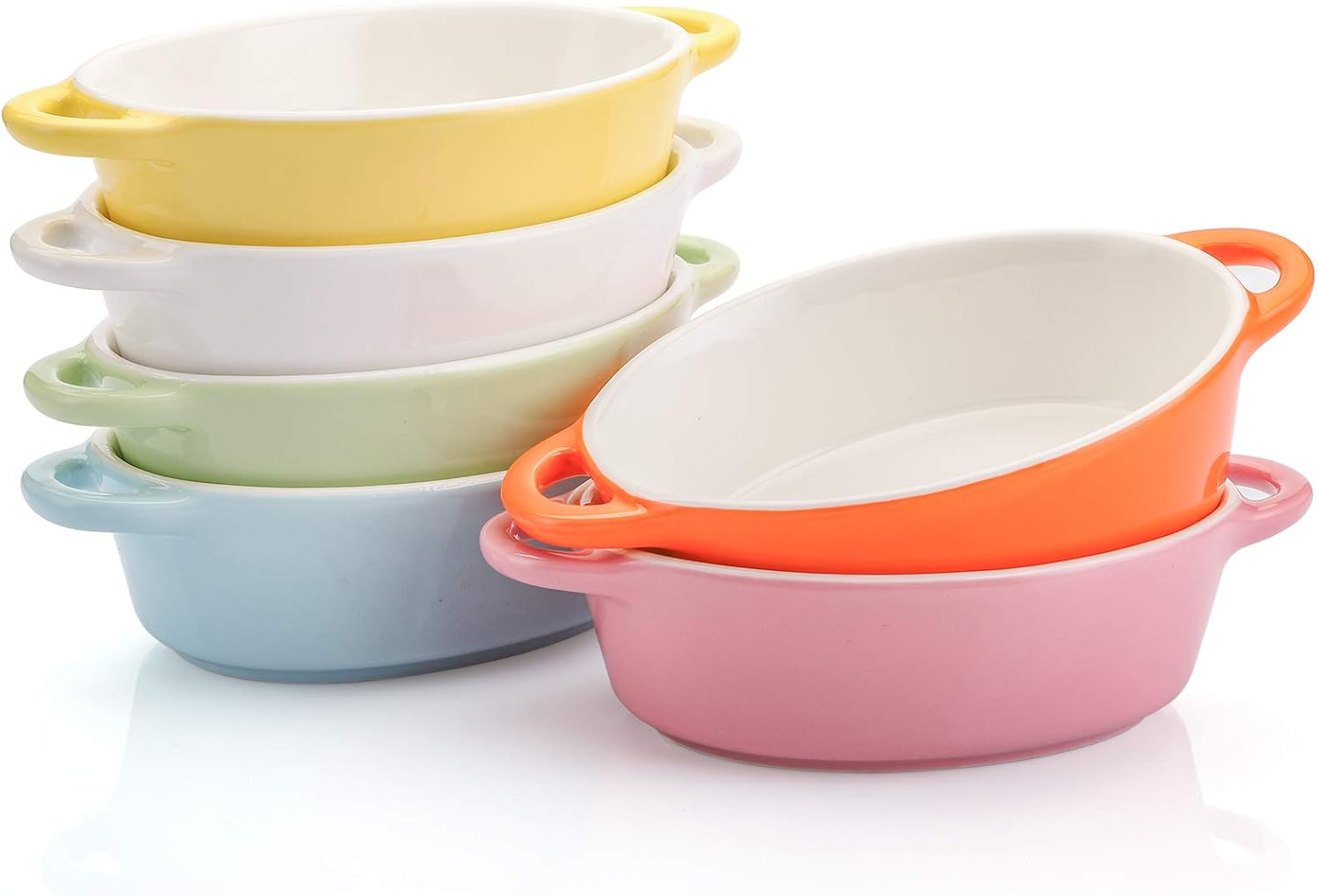Foraineam 6 Colors Oval Porcelain Ramekins 10 Oz Oven Safe Creme Brulee Souffle Baking Ramekin Dishes Bowl with Double Handles image number 6