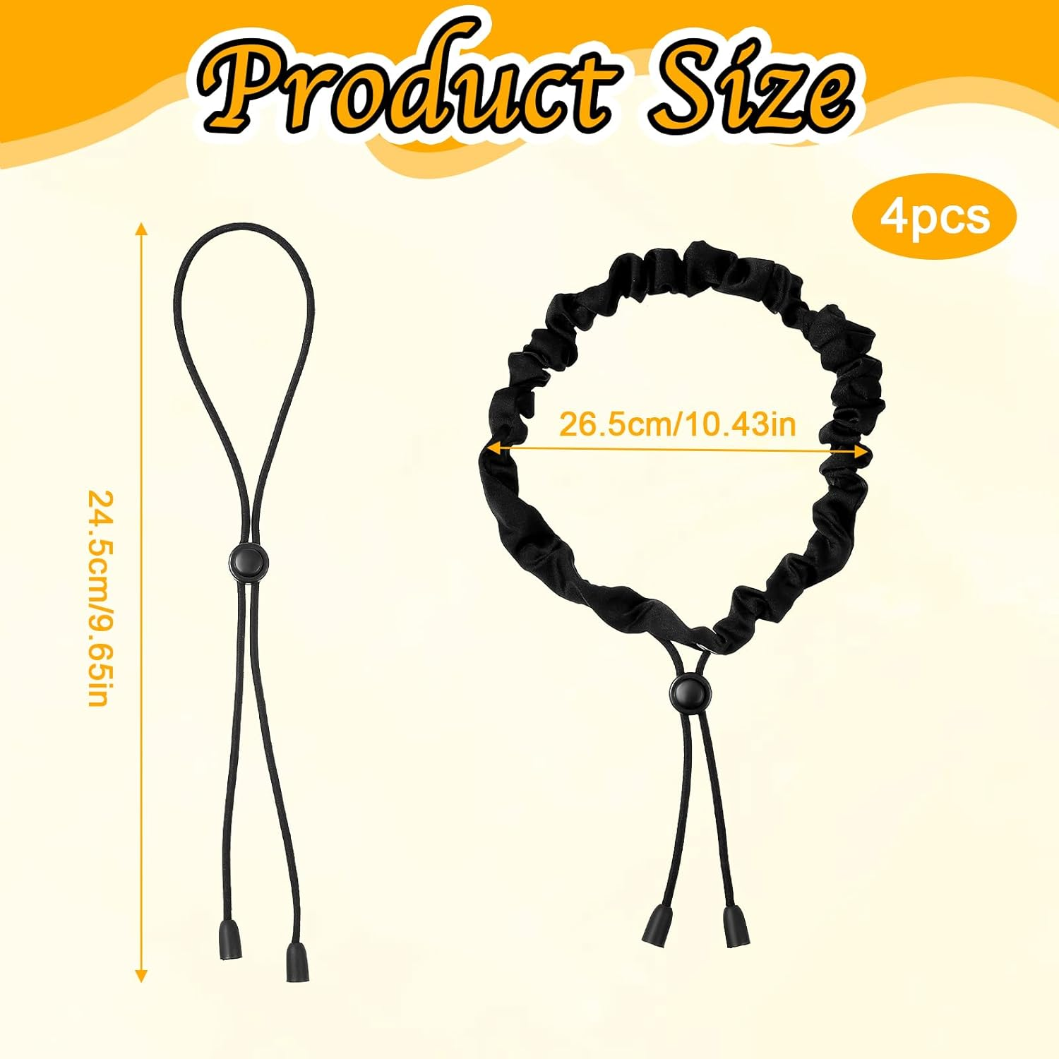 KFHENSOMR Adjustable Hair Ties 4 Pcs Black Large Satin Hair Ties for Afro Puff Thick Hairs Band Adjustable Loc Accessories for Black Women Soft Ponytail Holders for Medium Thick Thin Curly Hairs image number 3