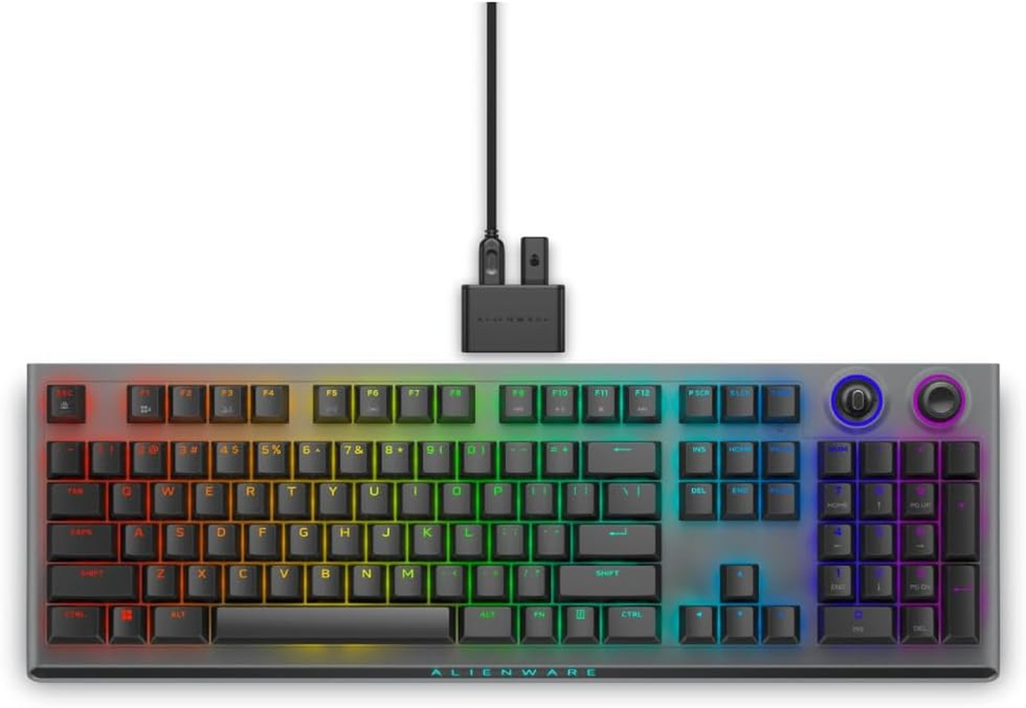 Dell Alienware AW920K Wireless Gaming Keyboard QWERTY US English Lunar Light Cherry MX Red Switches (2.4 Ghz & Bluetooth 5.1) &ndash; up to 110 H Runtime, Per-Key 16.8 Million RGB Backlight &ndash; Black image number 2