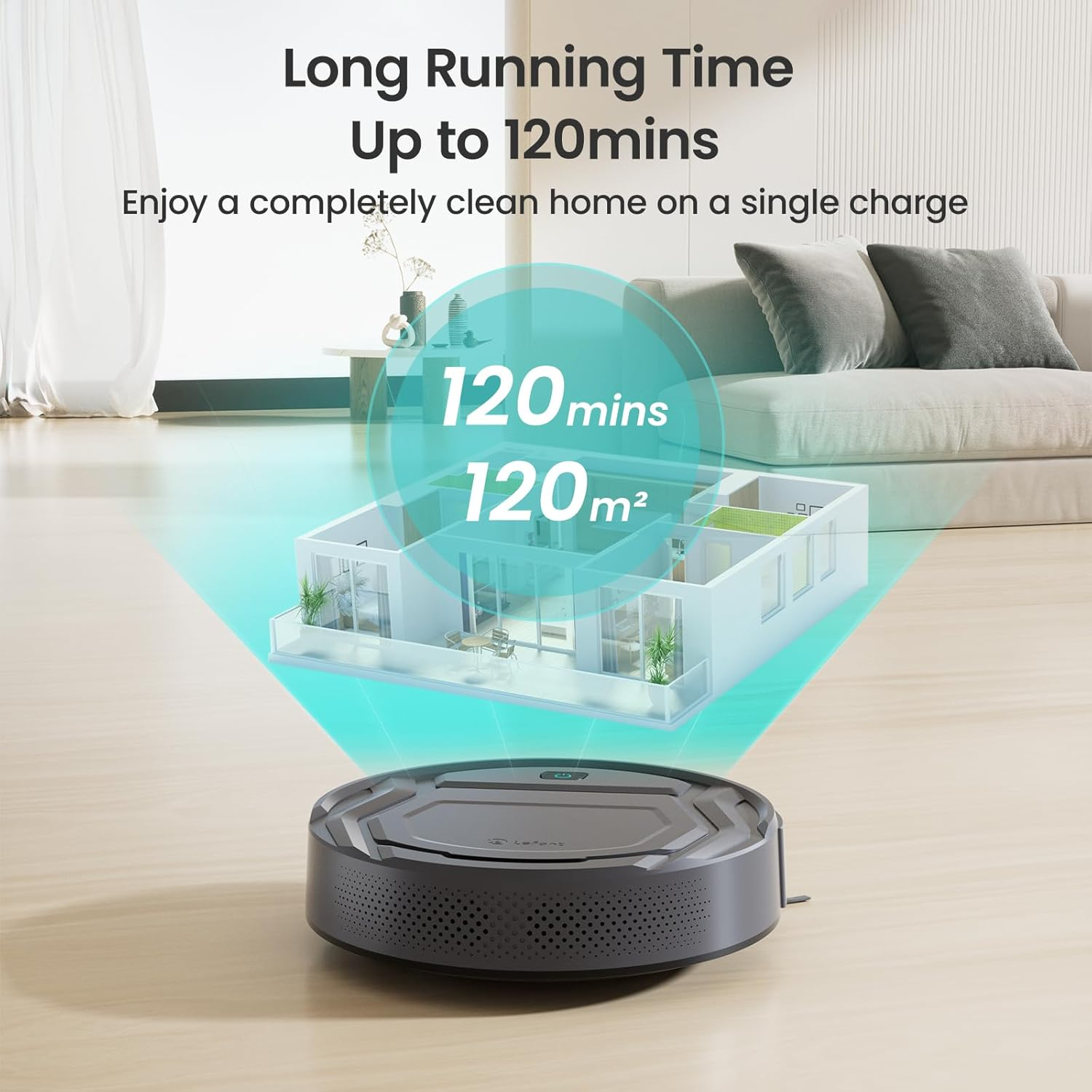 Lefant Robot Vacuum Cleaner 2200Pa, Carpet Boost, 120 Min Runtime, Tangle-Free Design, Slim, Quiet, App/Alexa/I Watch, 6 Cleaning Modes, Ideal for Carpets and Hard Floors, M210 Pro Grey with Remote