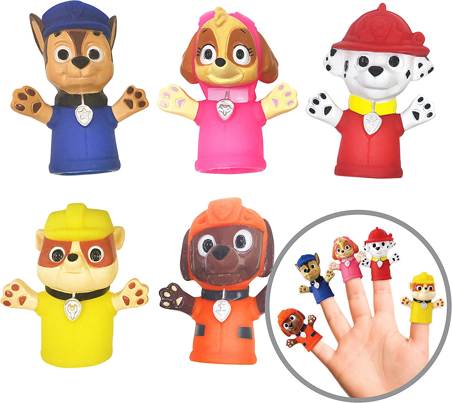Ginsey Nickelodeon PAW Patrol Bath Finger Puppets, 5 Pc - Party Favors, Educational, Floating Pool Toys, Beach Toys, Story Time, Playtime