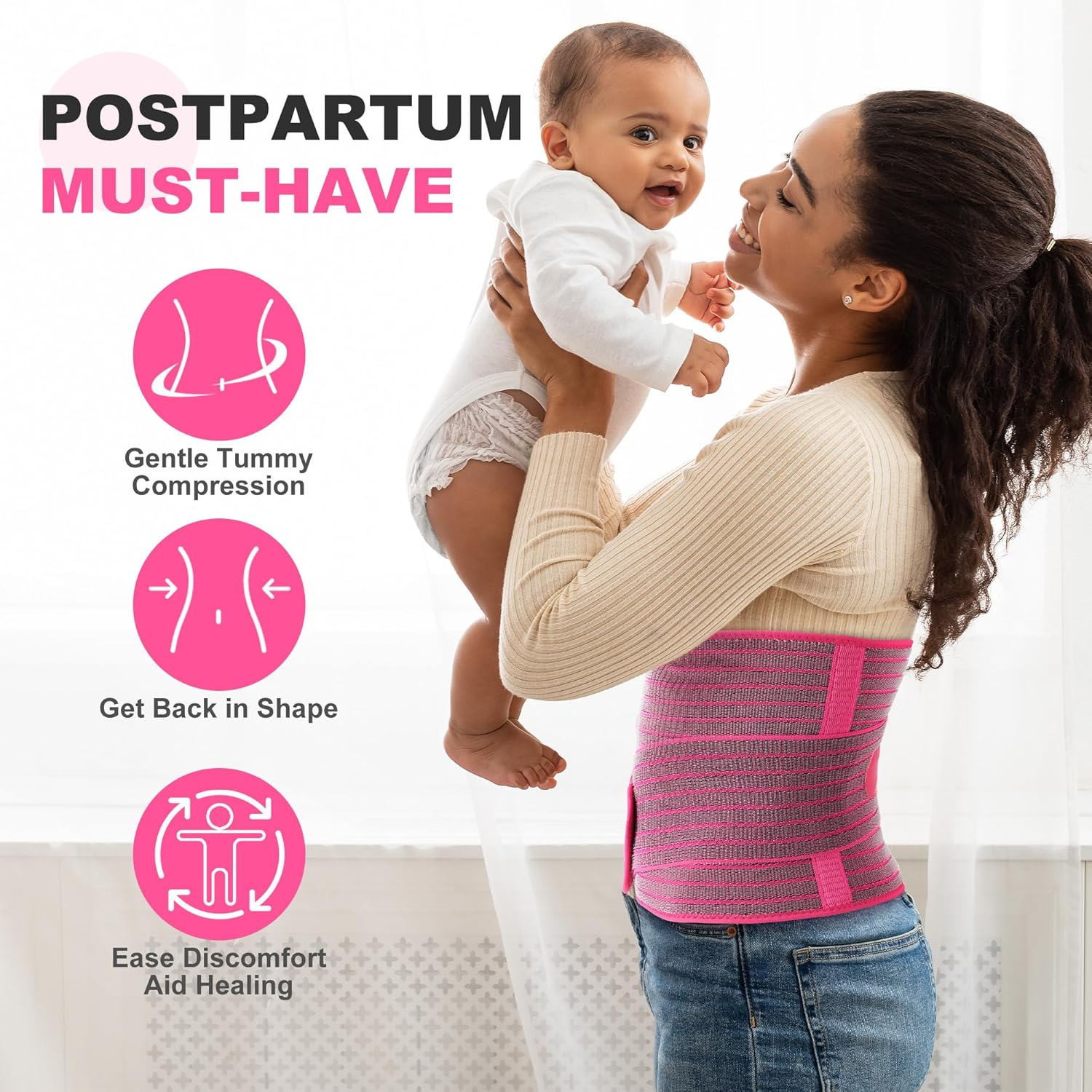 Abdominal Binder Post Surgery - Postpartum Belly Band Wrap | Post C Section Belly Binder Recovery Belt | Stomach Compression Hernia Belt for Men or Women after Pregnancy