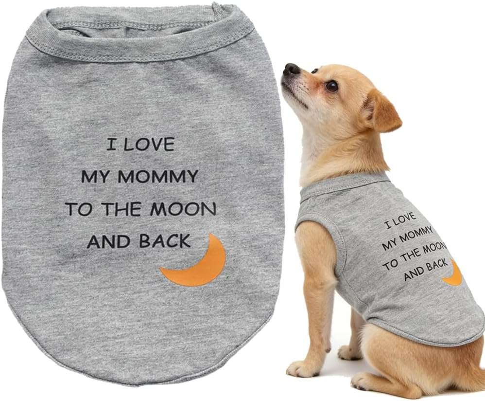 Love Mom Dog Clothing for Small Boy Dogs, I Love My Mommy to the Moon and Back Print Doggy Dress Shirts for Male Puppies Shih Tzu Maltese (Neck Girth 11.02'')