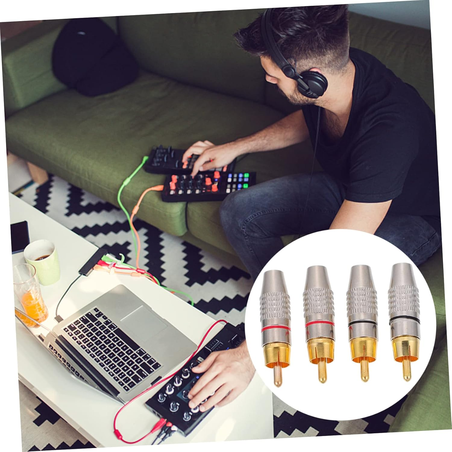 4Pcs Gold Plated Male Audio Connector Metal Speaker Plug Adapter for Home Theater and Professional Audio Systems with Rings image number 4