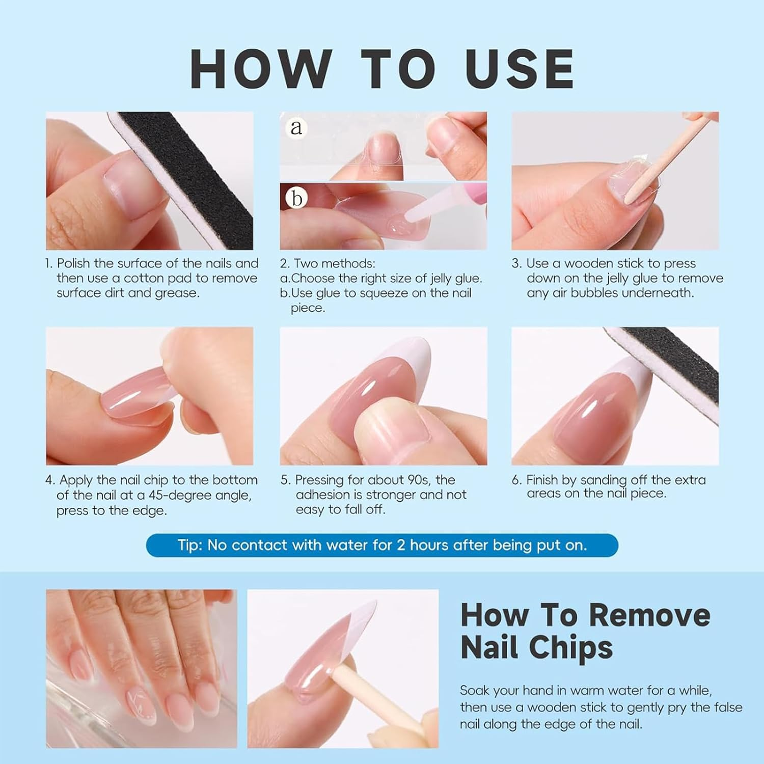 Kzvsiy 24 Pcs Full Cover Almond Press-On Nails, Beach Blue & White Ombre with 3D Shell, Star, and Pearl Designs, Medium Stick-On False Nails for Women image number 2