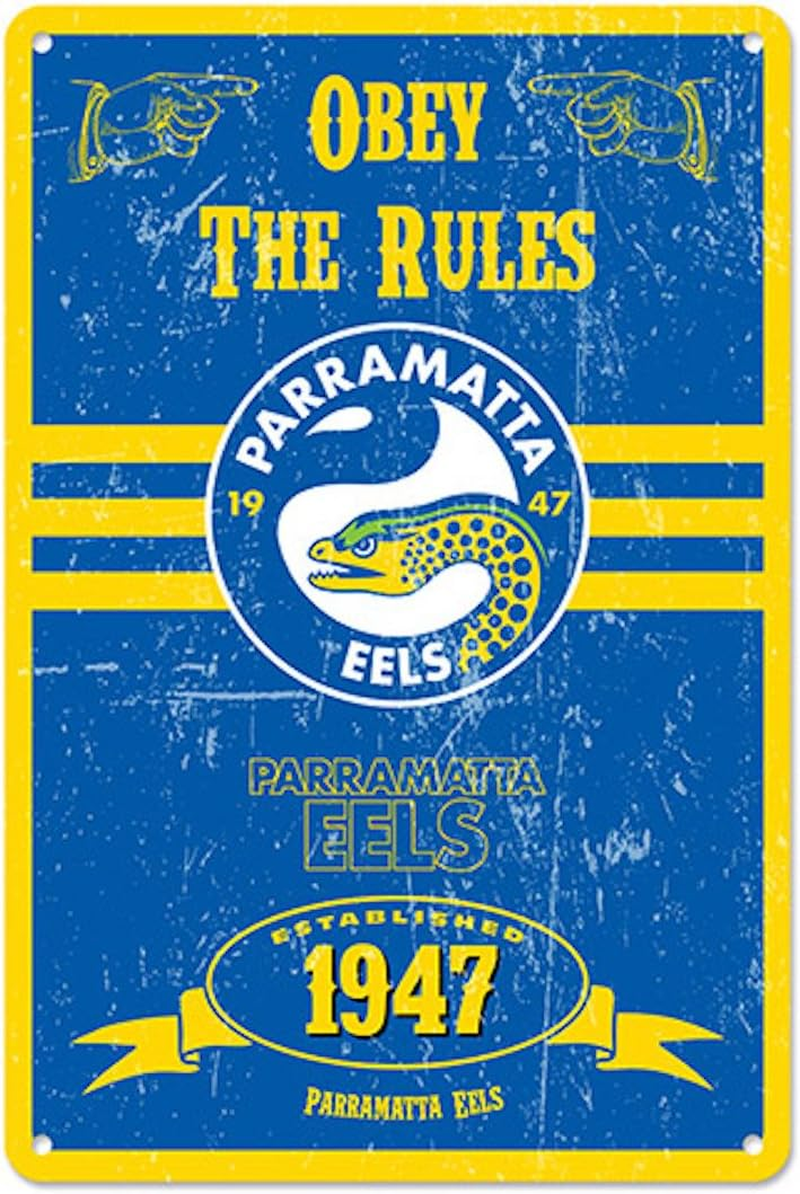 Parramatta Eels NRL Retro Tin Wall Sign Obey the Rules