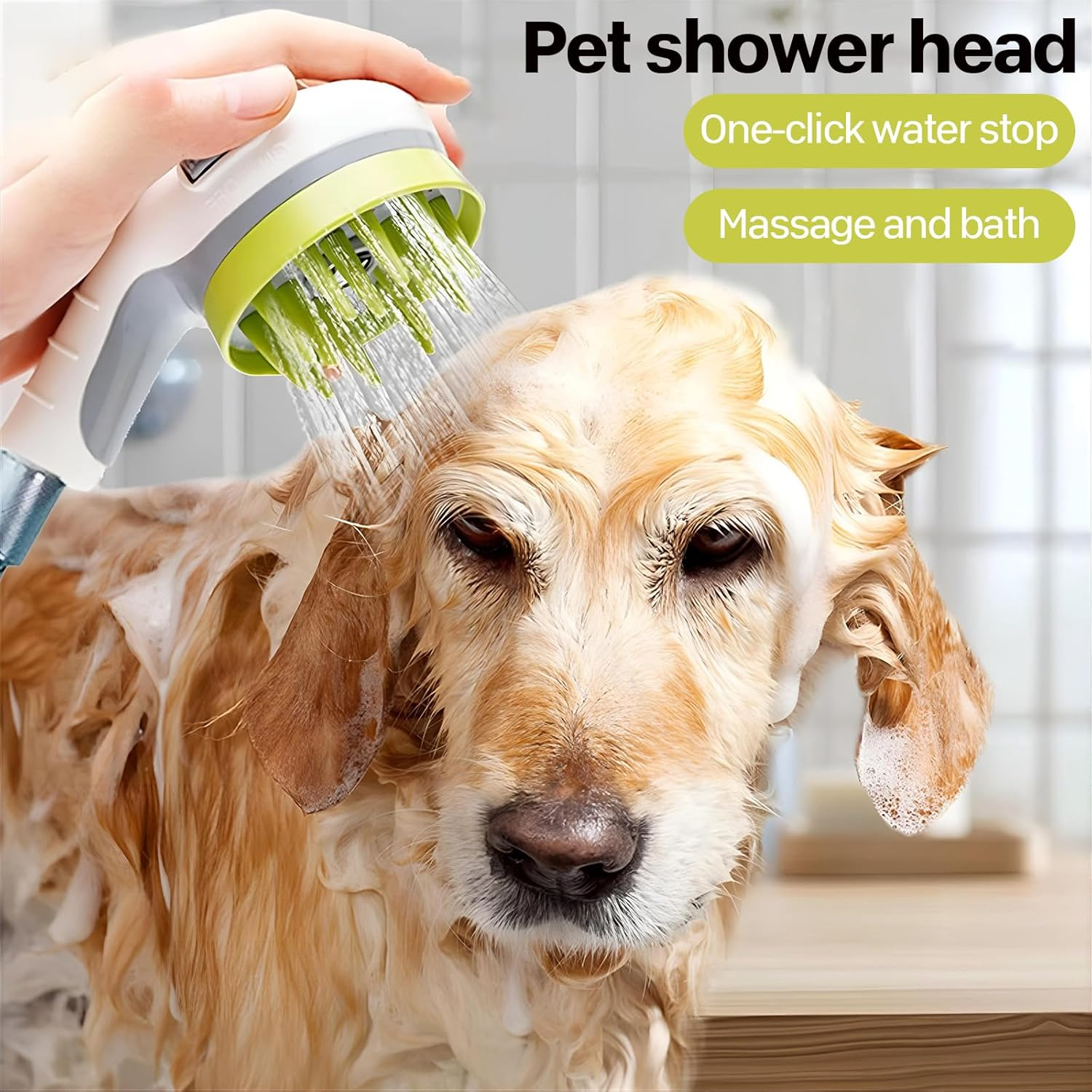 Pet Dog Grooming Shower Head with Massage Brush Functionality and Water-Saving Pause Feature, Shower Grooming Shower Head for Cats and Dogs (White) image number 6