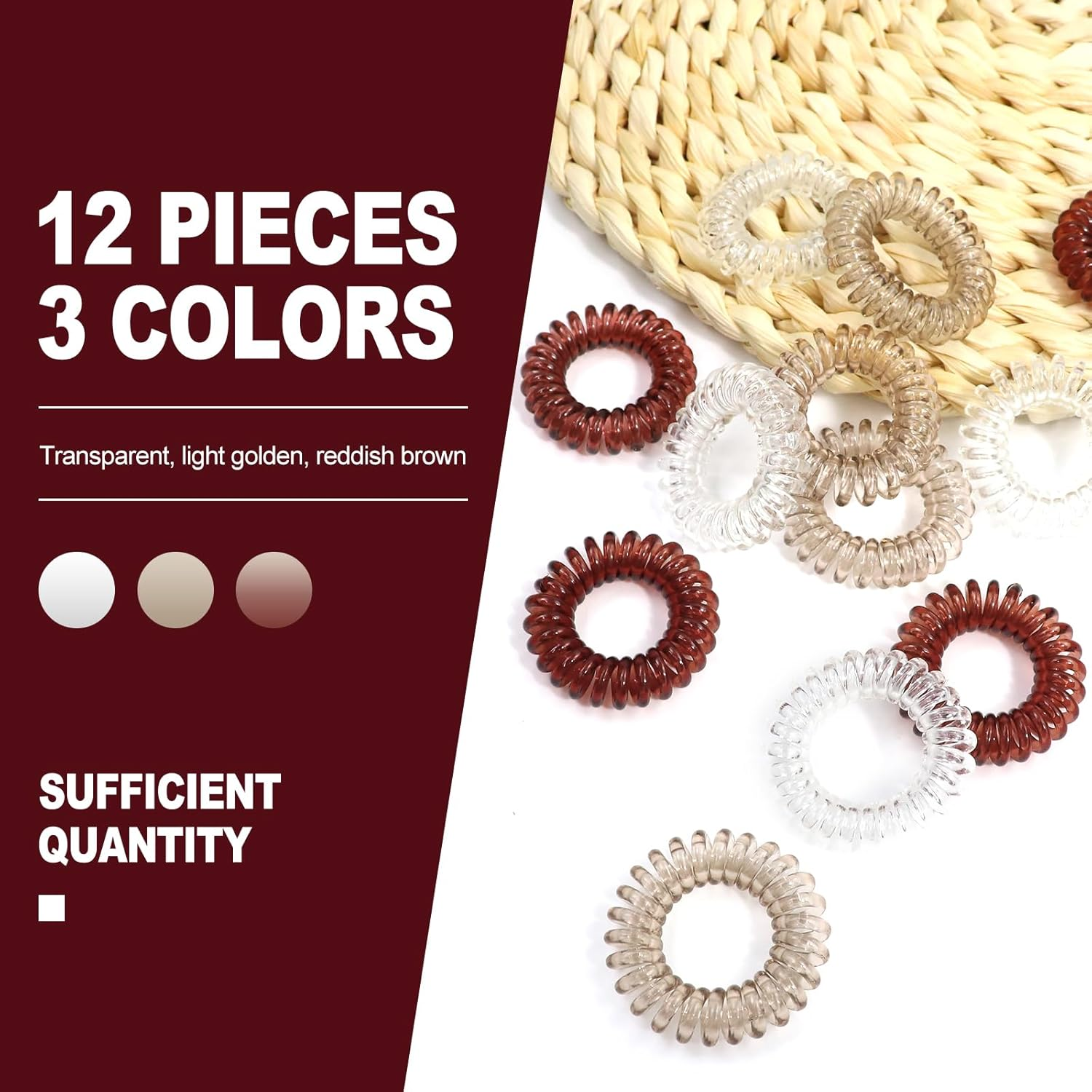 Sularpek 12 Pcs Spiral Hair Bobbles, Plastic Spiral Hair Ties, Spiral Hair Bobbles, No Crease Hair Bands, Phone Cord Bobbles Ponytail Holder for Women Girls