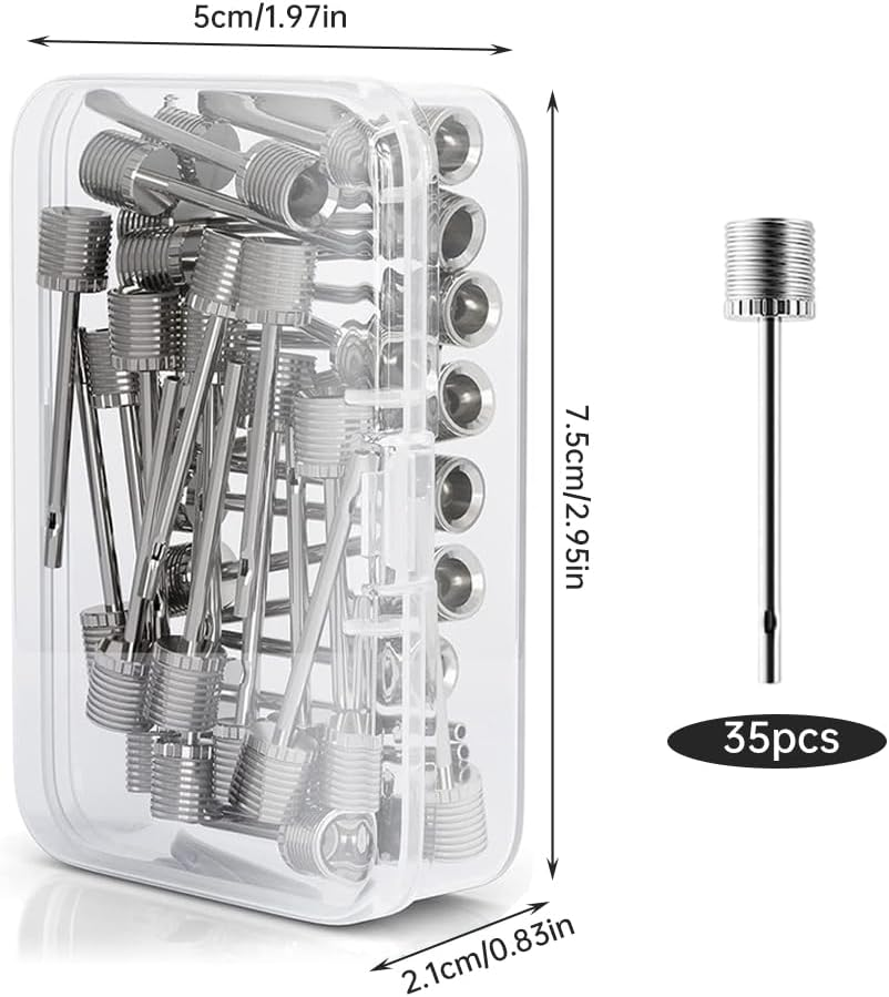 35 Pcs Elektrische Ball Pumpe Needles, Stainless Steel Air Pump Needles with 1Pcs Storage Box for Blowing up Football, Basketball, Volleyball, and All Other Sports Balls