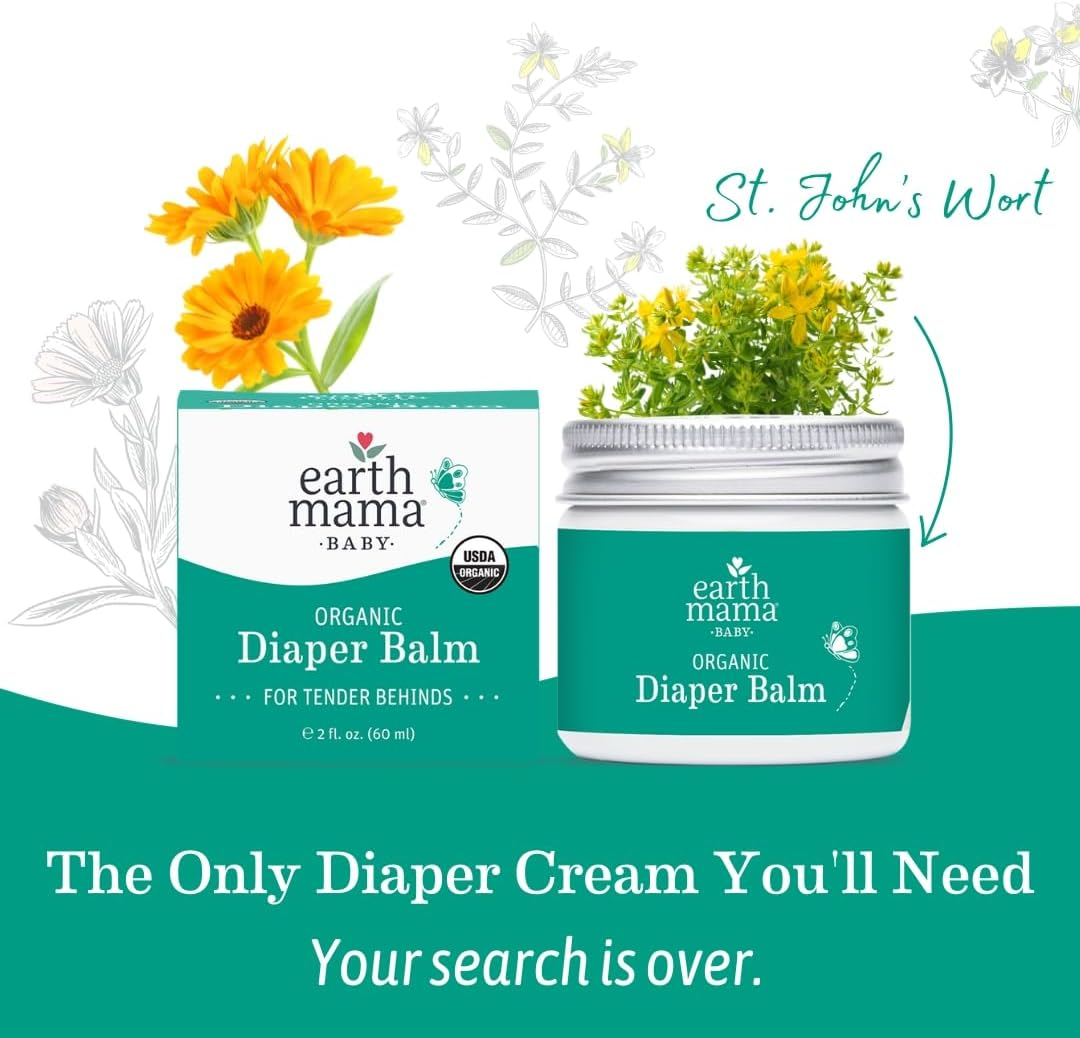 Organic Diaper Balm by Earth Mama | Safe Calendula Cream to Soothe and Protect Sensitive Skin, Non-Gmo Project Verified, 2-Fluid Ounce (2-Pack)