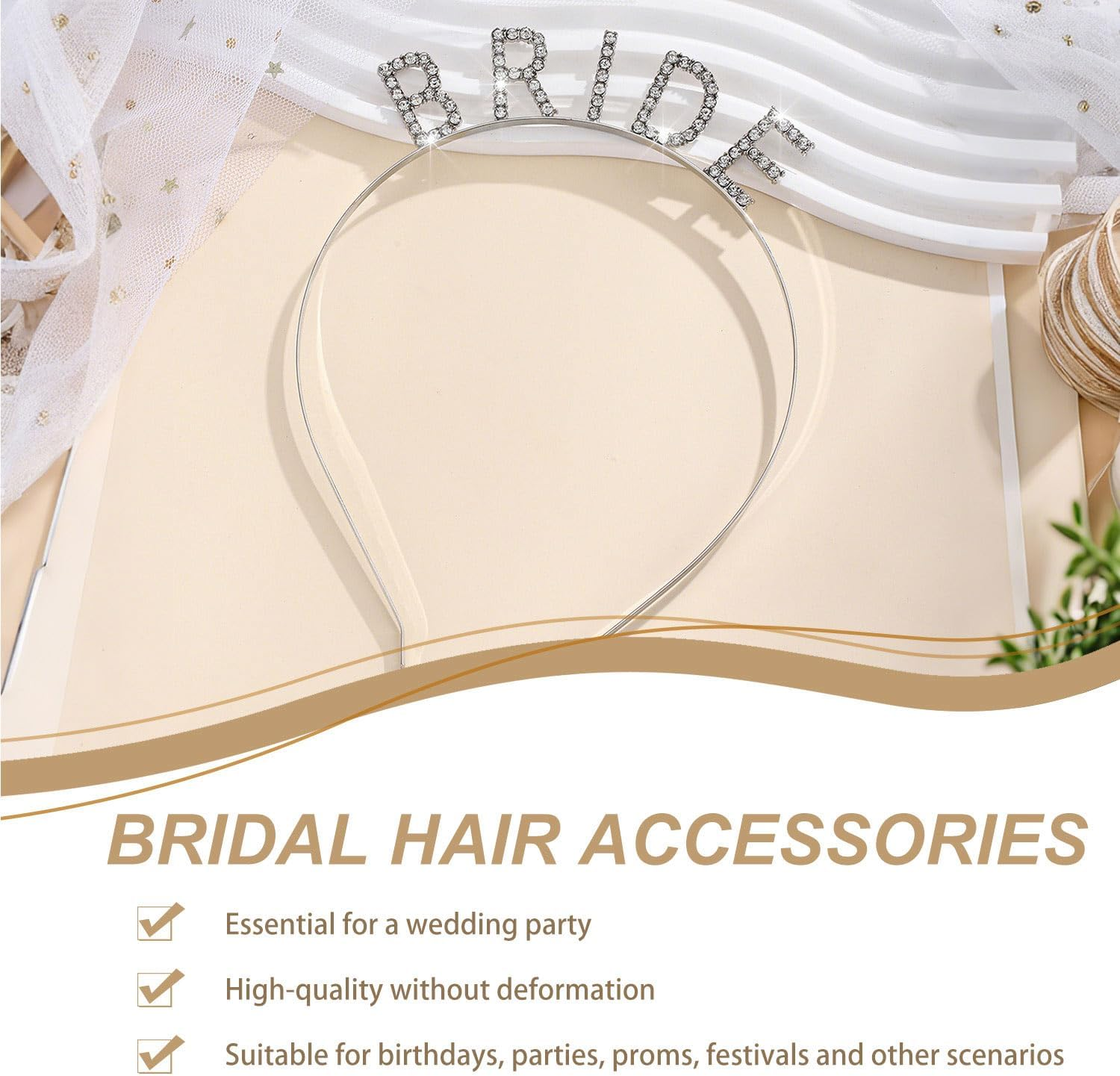 Elegant Bride Headband - Silver Bride to Be Headband with Rhinestones, Stylish Bridal Hair Accessories for Women for Wedding, Hen Party, Birthday or Bridal Shower image number 3