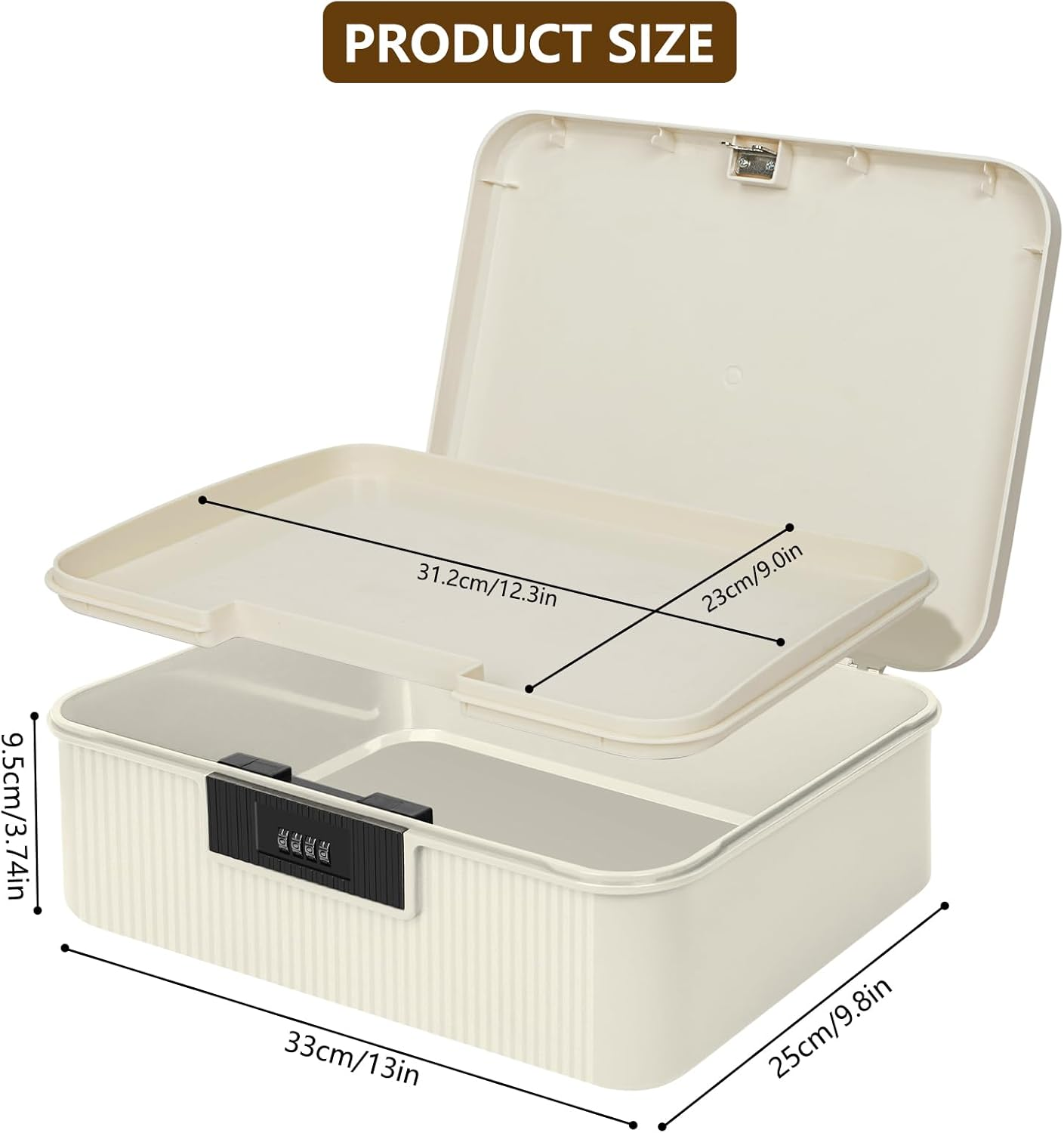 Lockable Storage Box, Double Layer Storage Lock Box for Files Organizer, Password Locking Storage Box, Lockable Storage Container for Home Office Kitchen Safety (White) - White image number 6