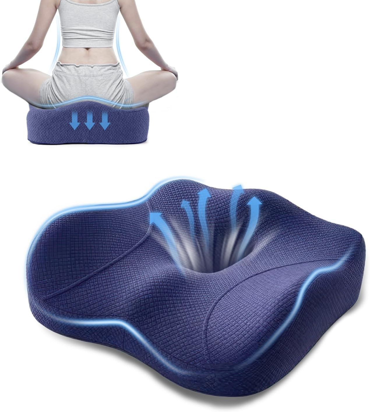 SOOPII Seat Cushion for Office Chair,Memory Foam,Sciatica and Tailbone Pain Relief Chair Cushion,Coccyx Cushion for Wheelchair,Desk Chairs,Cars,Large (Navy)