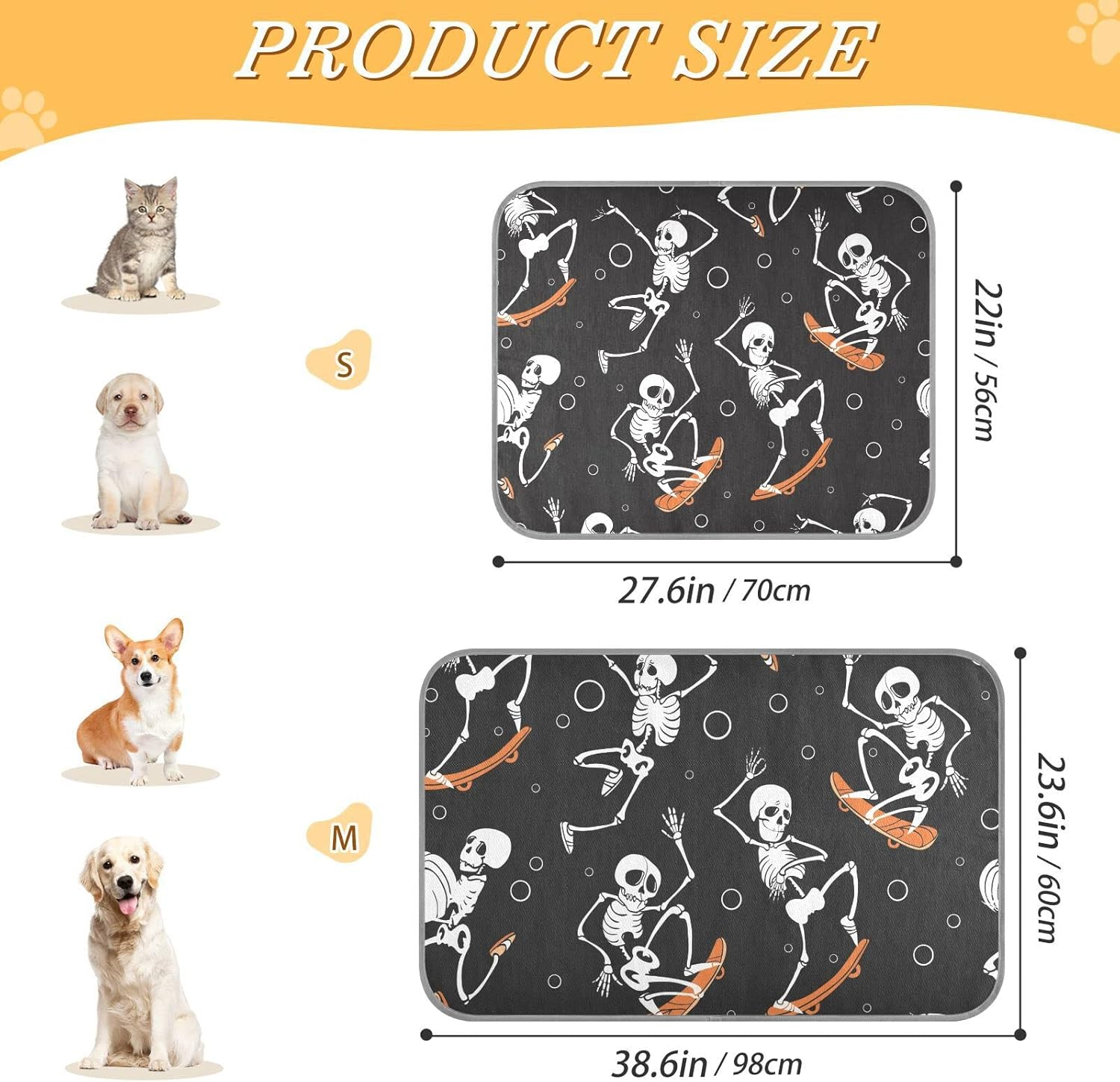 AIXIWAWA Skateboard Skulls Pet Cooling Mat for Cats Dogs Print, Summer Self Cooling and Sleeping Pad Small Size Non Toxic image number 5