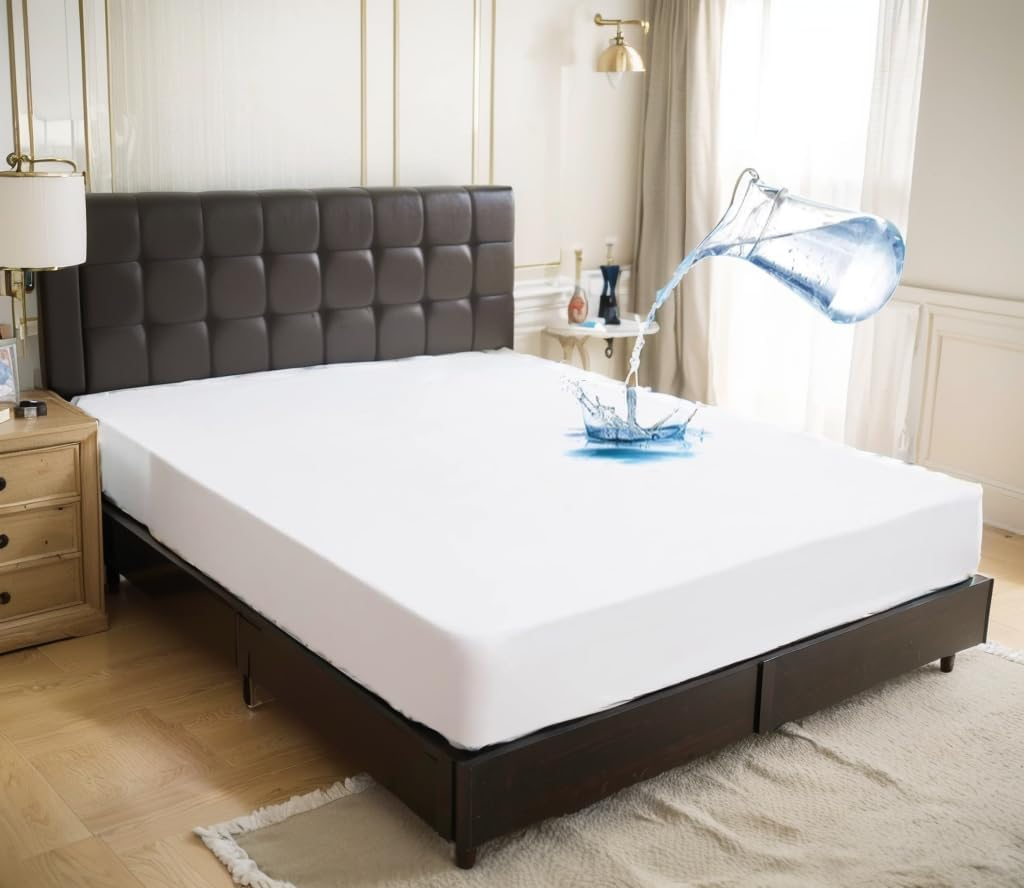 Waterproof Mattress Protector,H HOME-MART Deep Pocket Queen Size Fitted Sheet,Stretch to 46CM Fitted Deep Pocket,Premium Waterproof Mattress Protector, Soft Mattress Pad Cover(White, King) image number 3