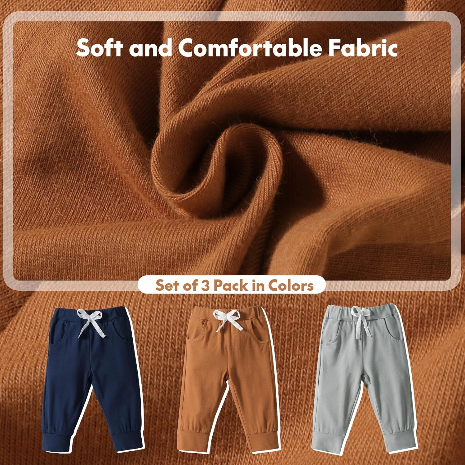 DREAM BUS Pack of 3 Toddler Jogger Pants with Pocket Toddler Boy Sweatpants Baby Boy Pants Infant Newborn Leggings image number 4